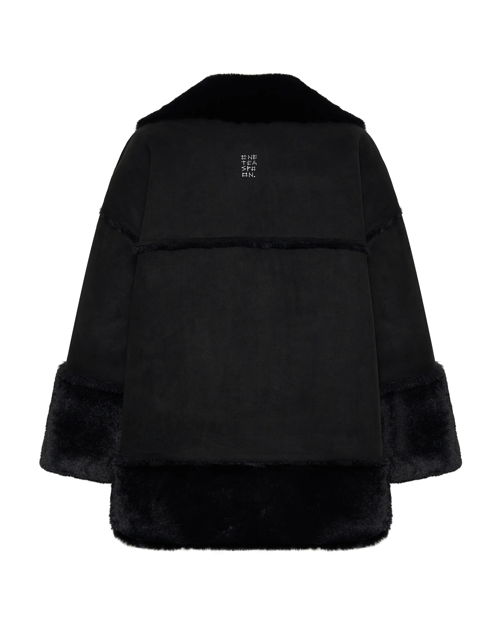 Faux Shearling Aviator Coat - Black - Image 7