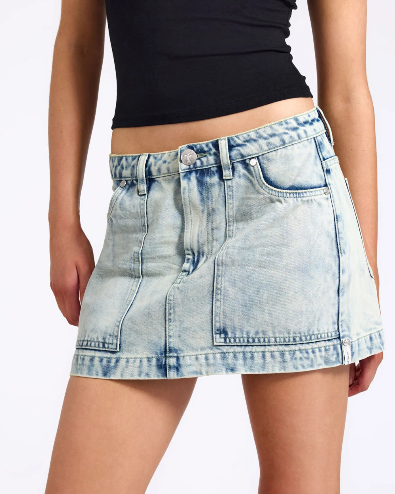 Fiasco Low Waist Utility Micro Mini Denim Skirt - Ambrosia Blue - Image 4