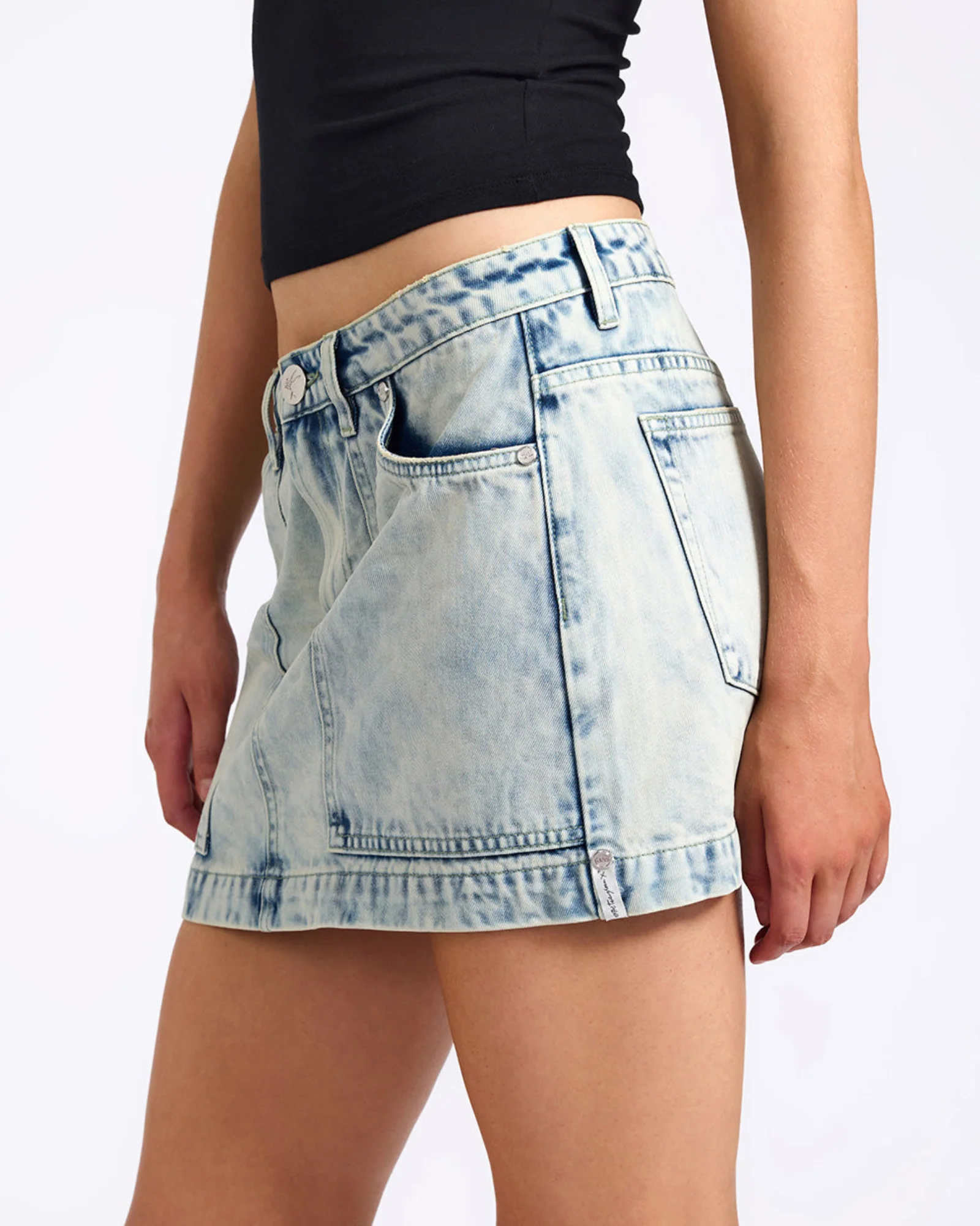 Fiasco Low Waist Utility Micro Mini Denim Skirt - Ambrosia Blue - Image 5