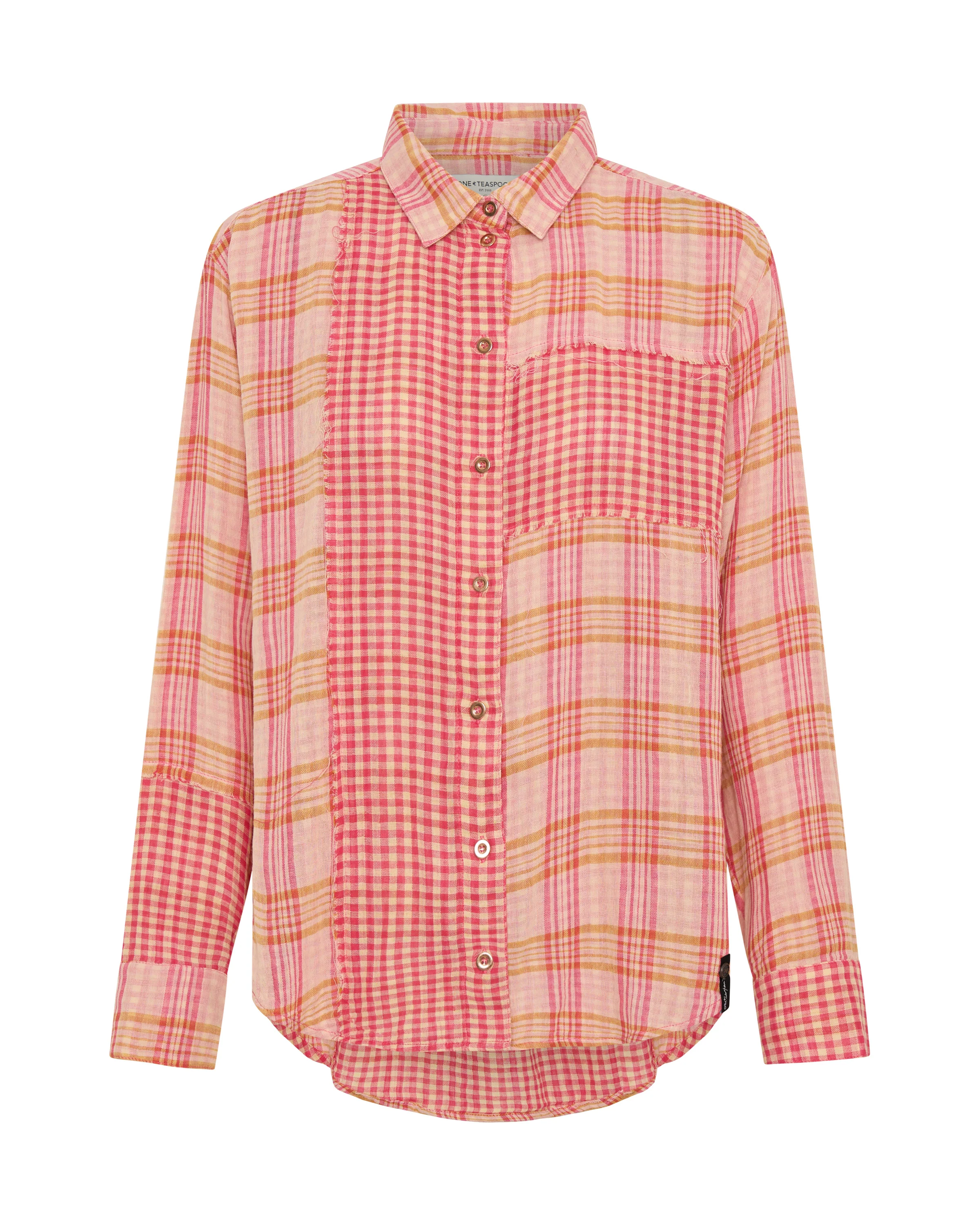 Flannel Checked Cotton Muslin Shirt - Pink - Image 12