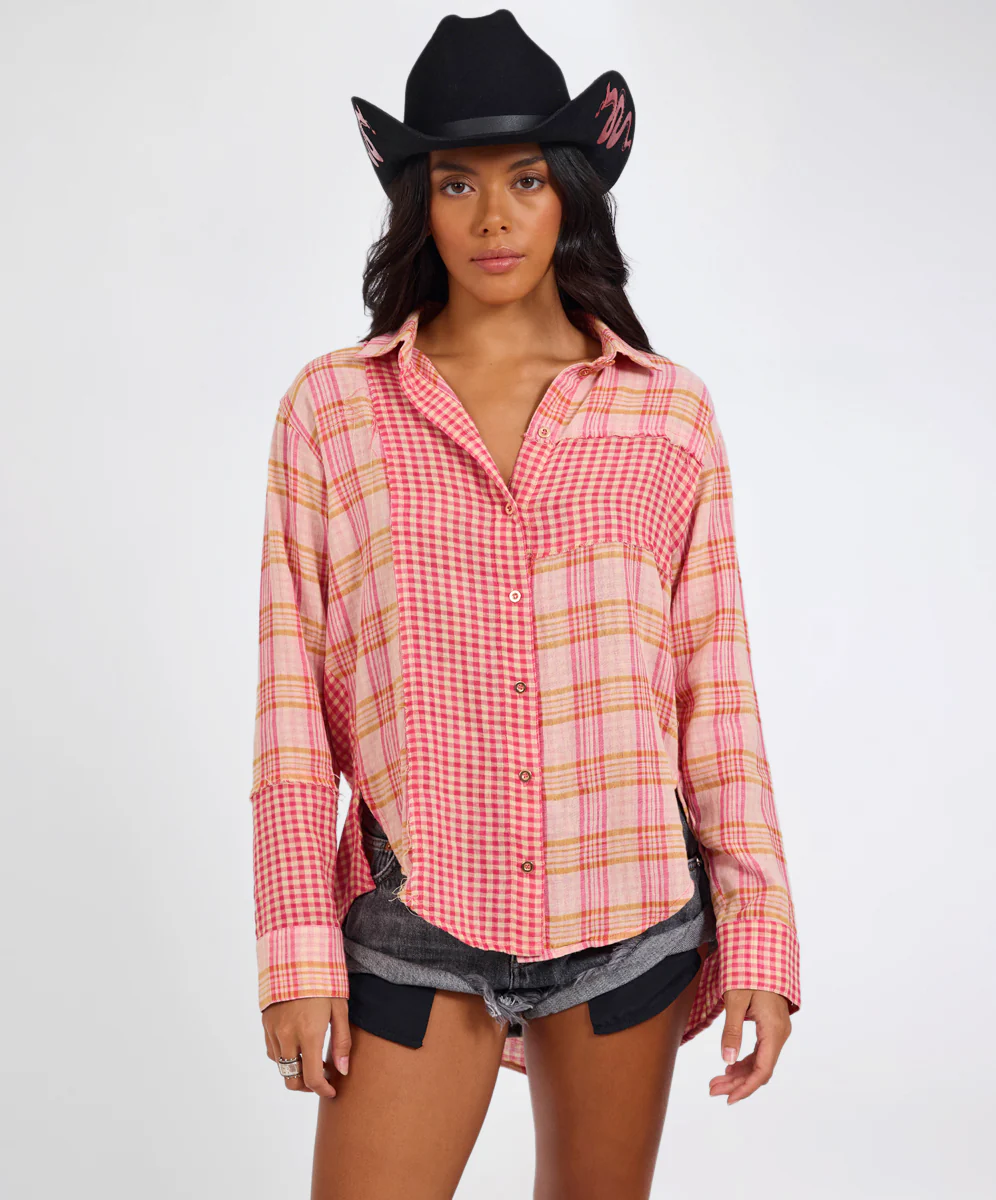 Flannel Checked Cotton Muslin Shirt - Pink - Image 2