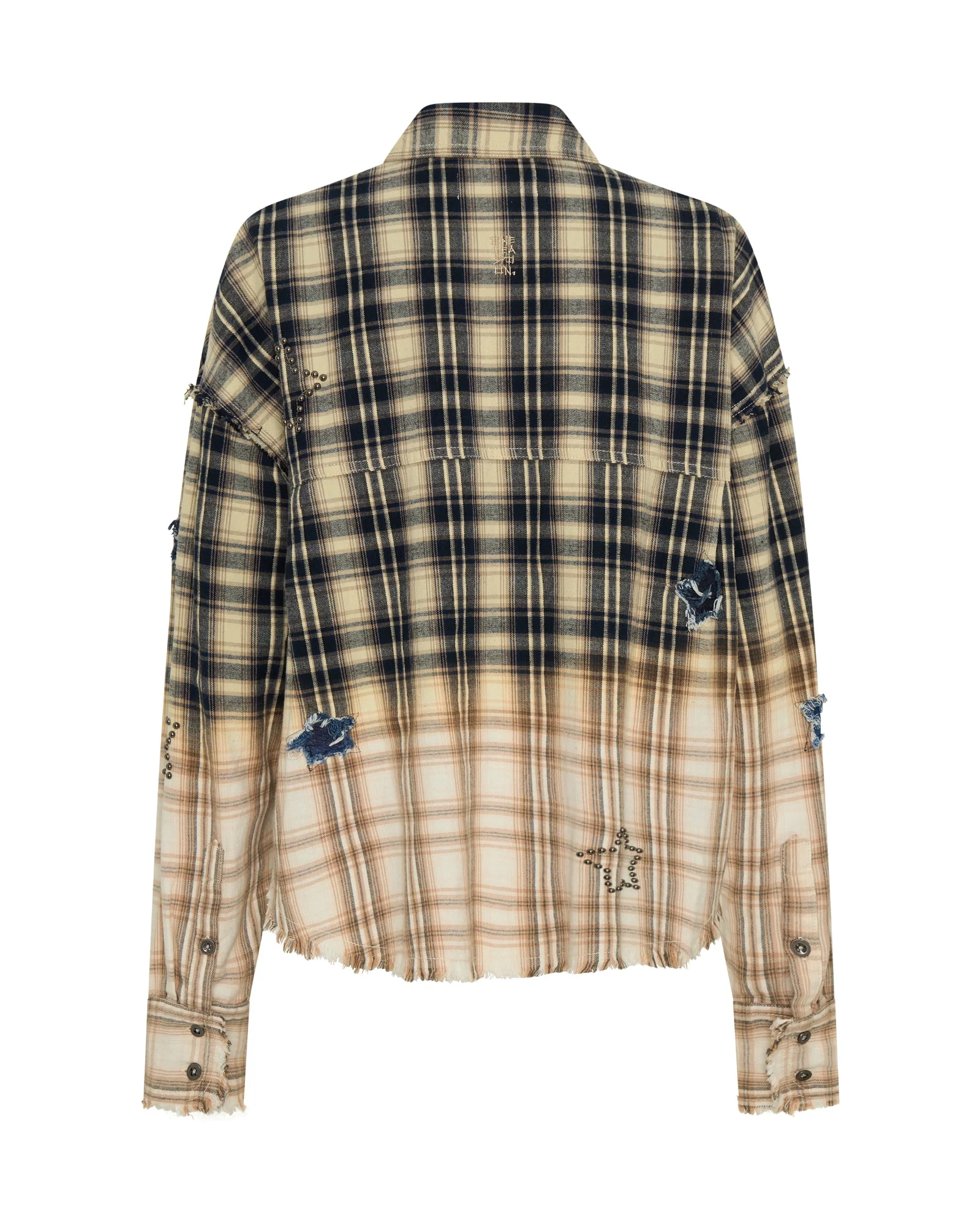 Flannel Star Studded Shirt - Cream Blue Check - Image 13