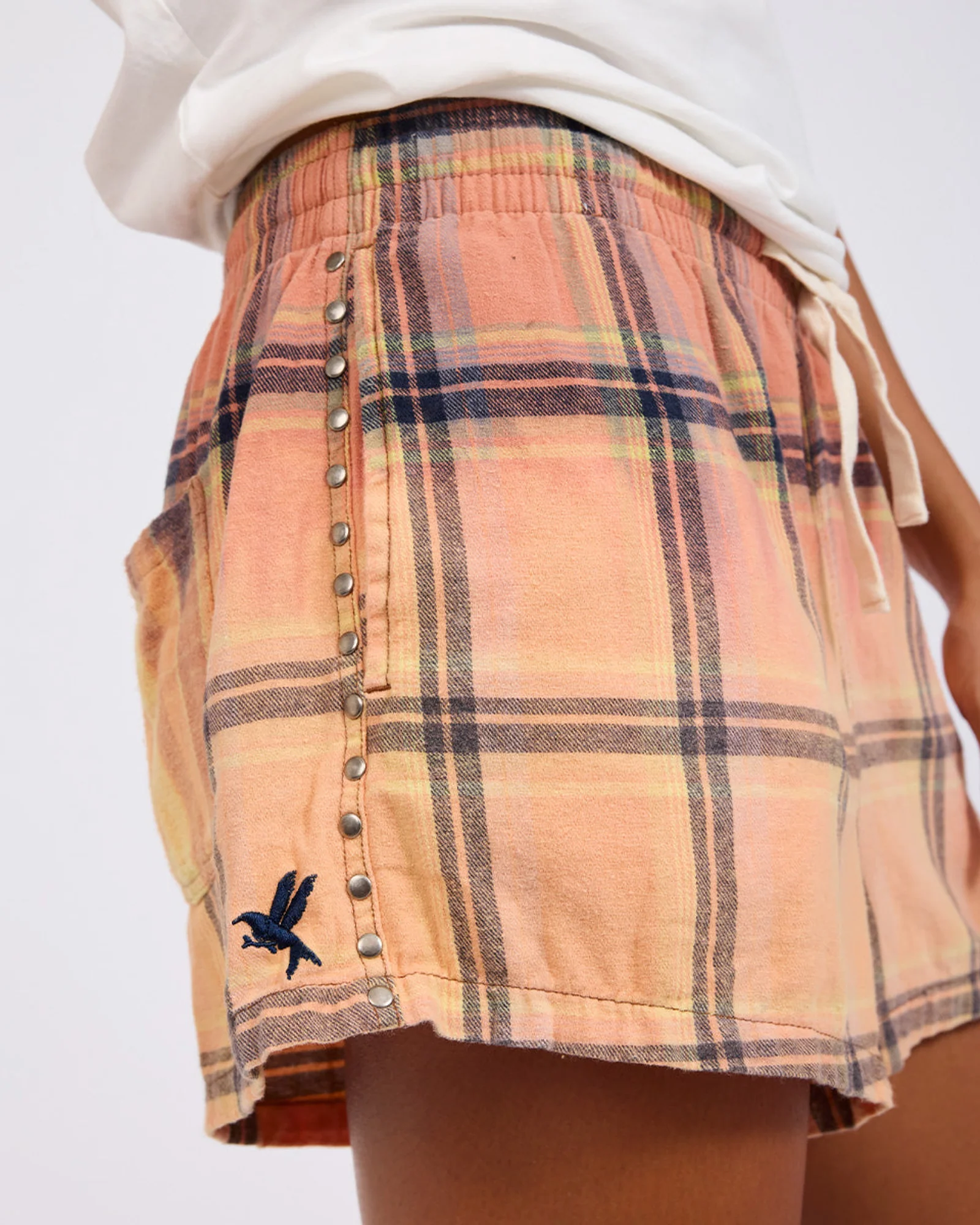 Flannel Studded Boxer Shorts - Peach - Image 7
