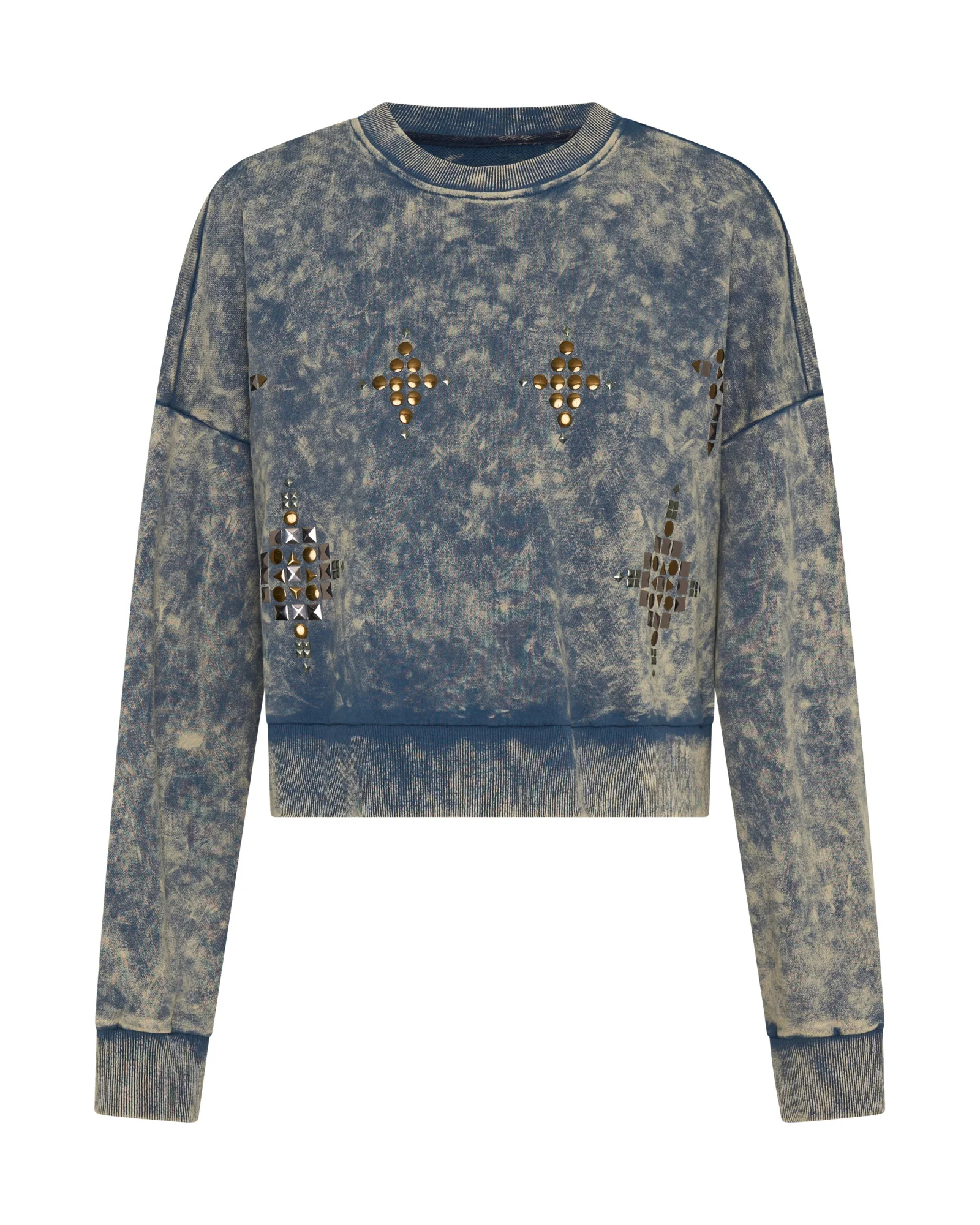 Fleece Cropped Star Studded Sweater - Acid Wash Blue - Image 12