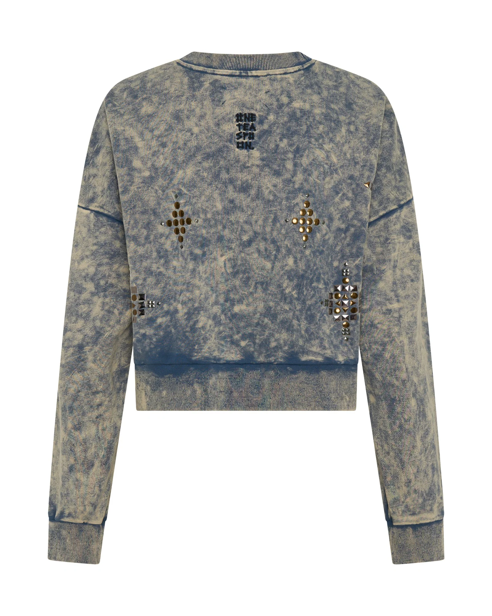 Fleece Cropped Star Studded Sweater - Acid Wash Blue - Image 13