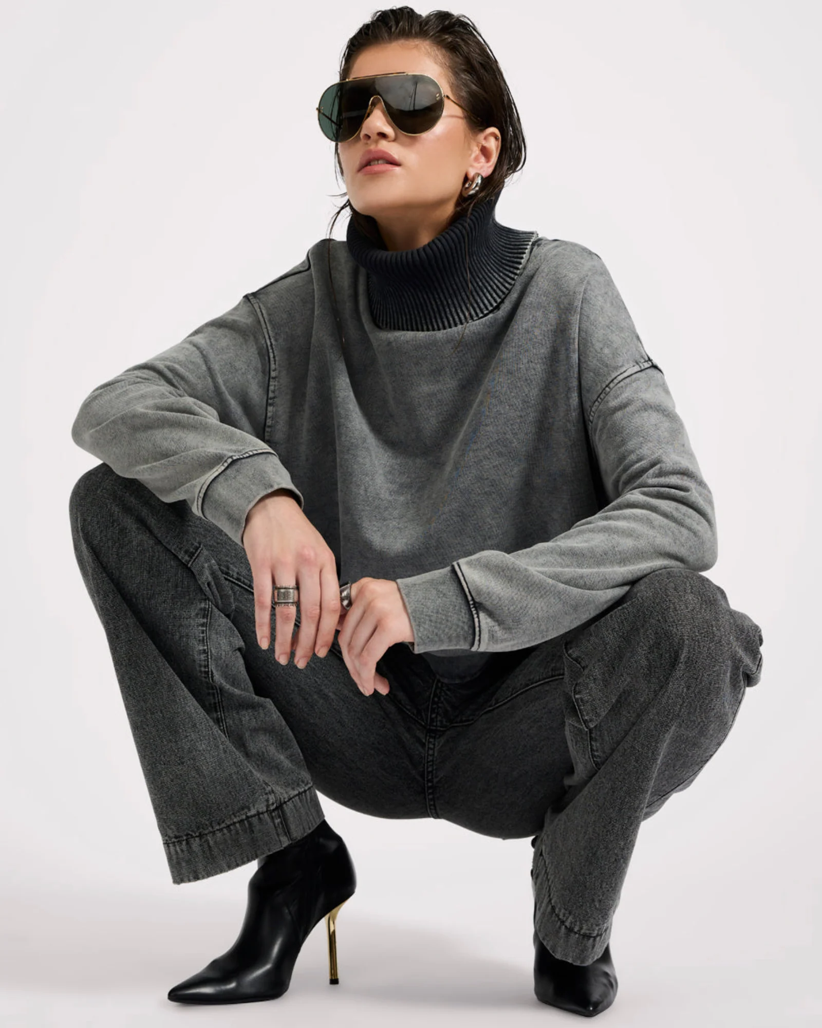 Fleece Roll Neck Sweater - Worn Black - Image 10