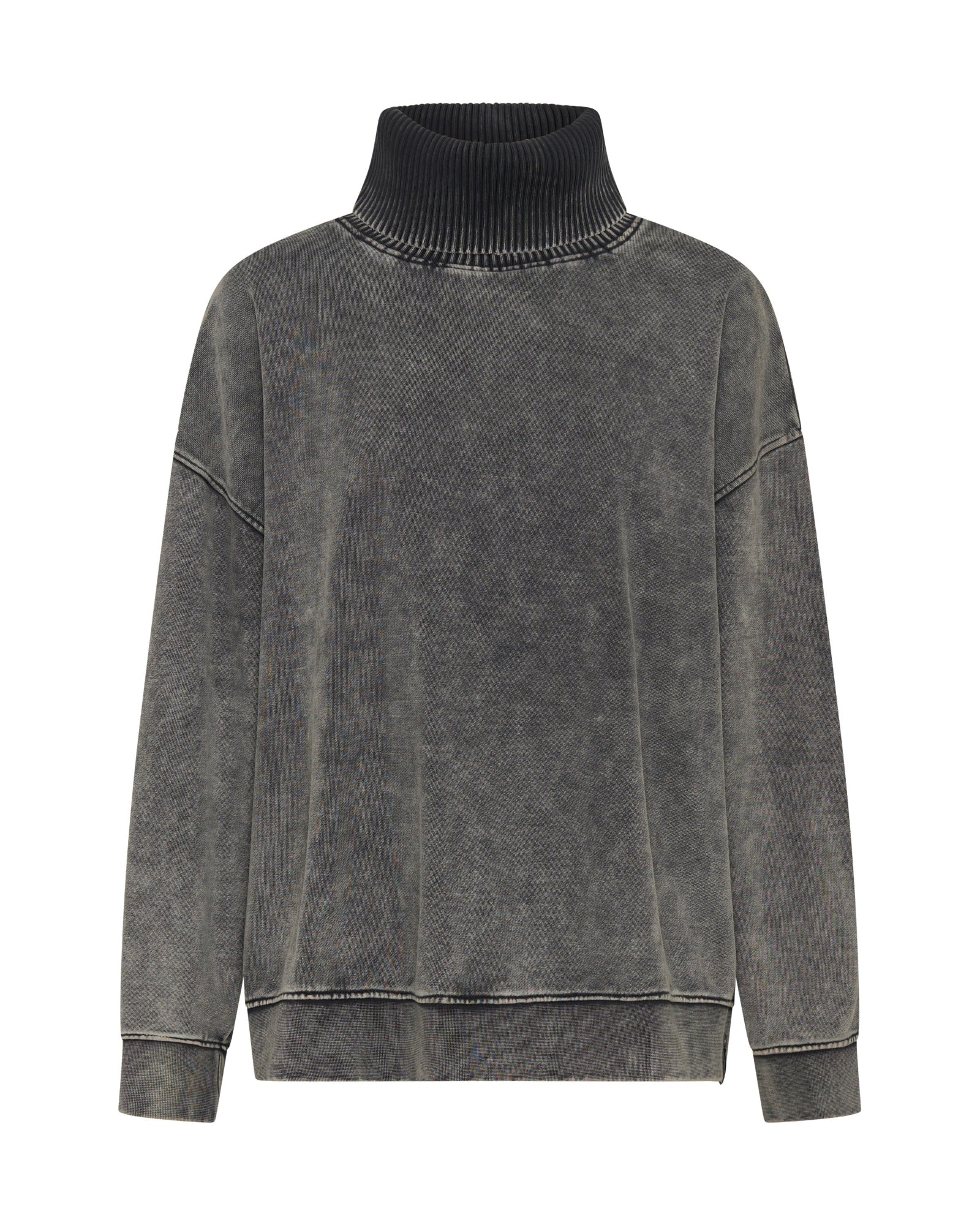 Fleece Roll Neck Sweater - Worn Black - Image 11