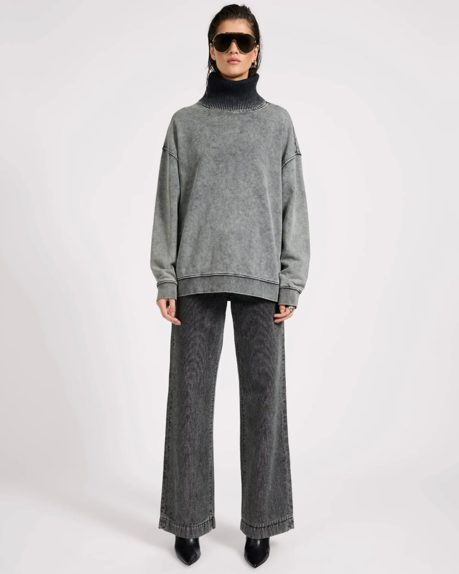 Fleece Roll Neck Sweater - Worn Black - Image 3