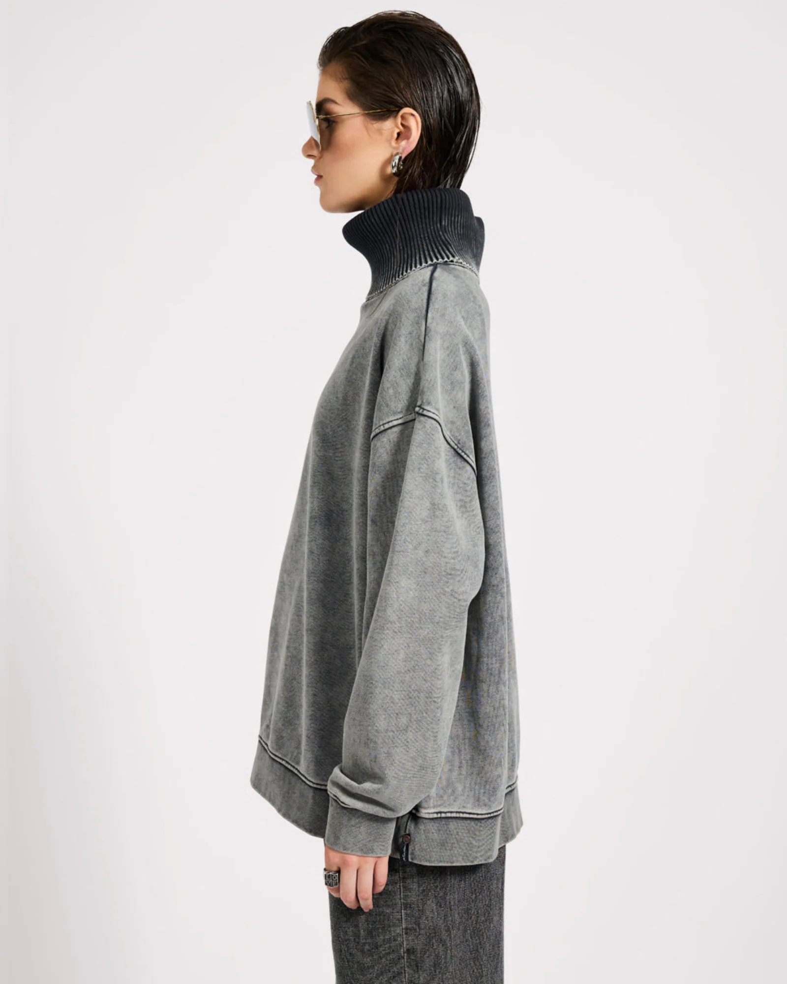 Fleece Roll Neck Sweater - Worn Black - Image 4