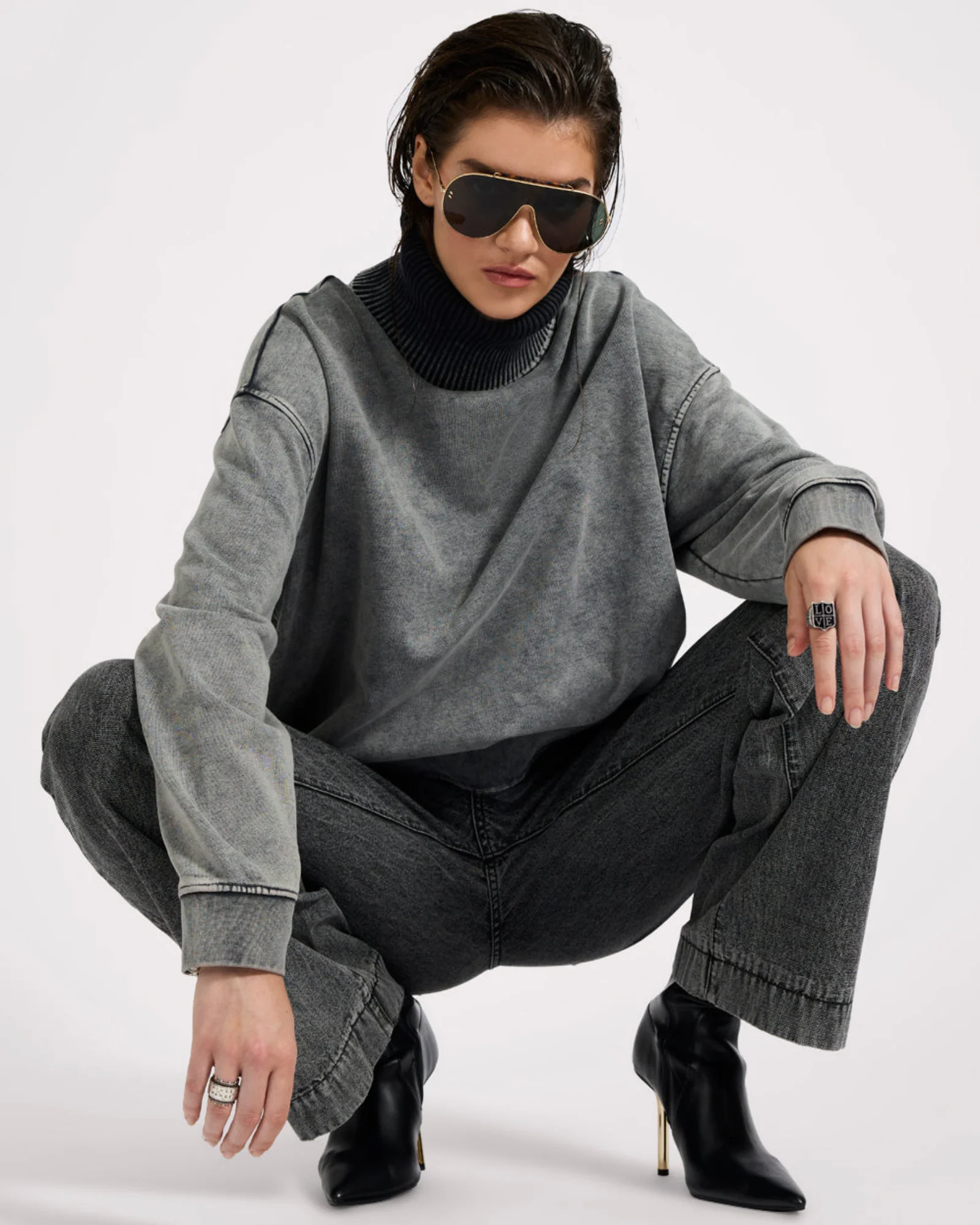 Fleece Roll Neck Sweater - Worn Black - Image 9