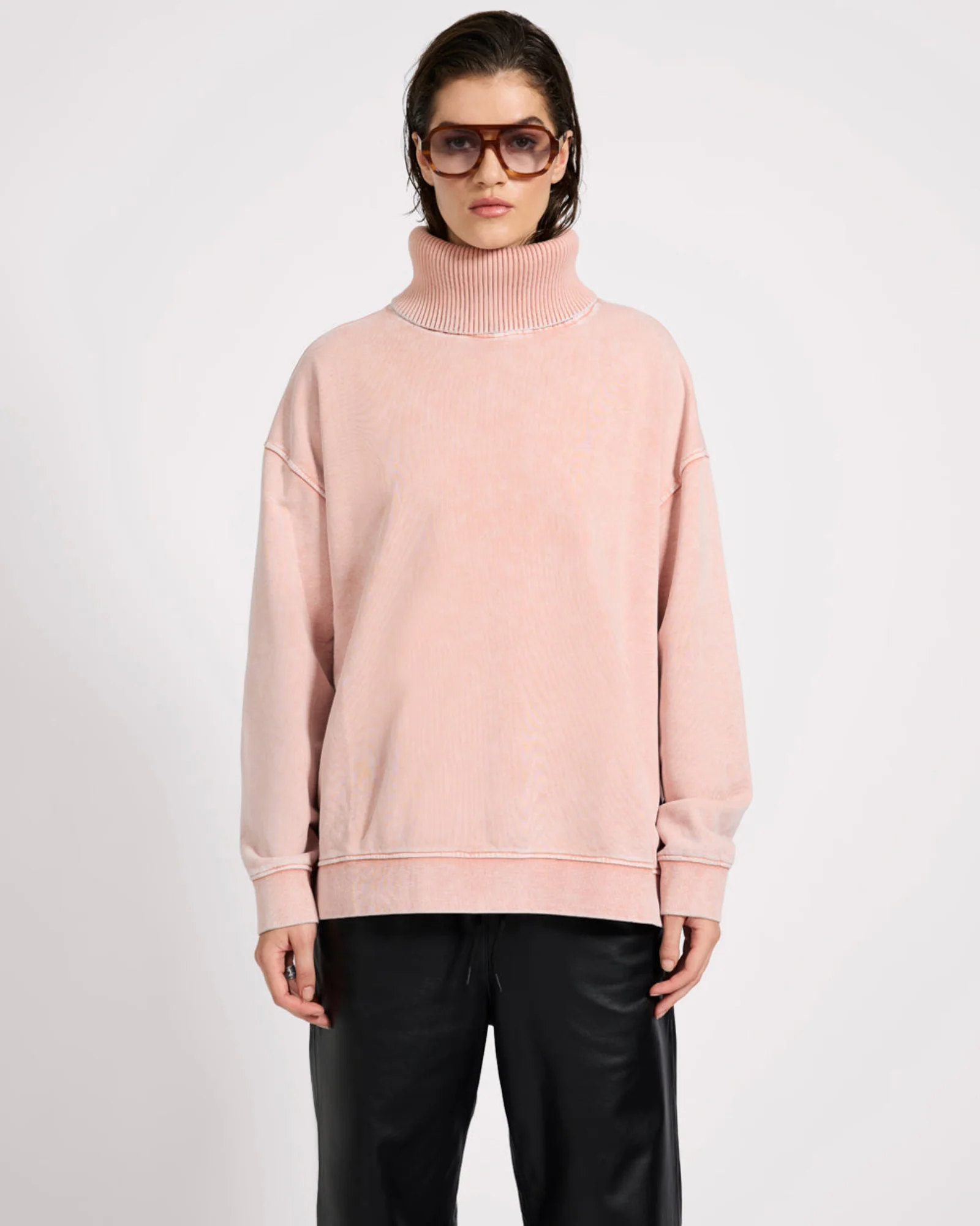 Fleece Roll Neck Sweater - Blush Pink - Image 3