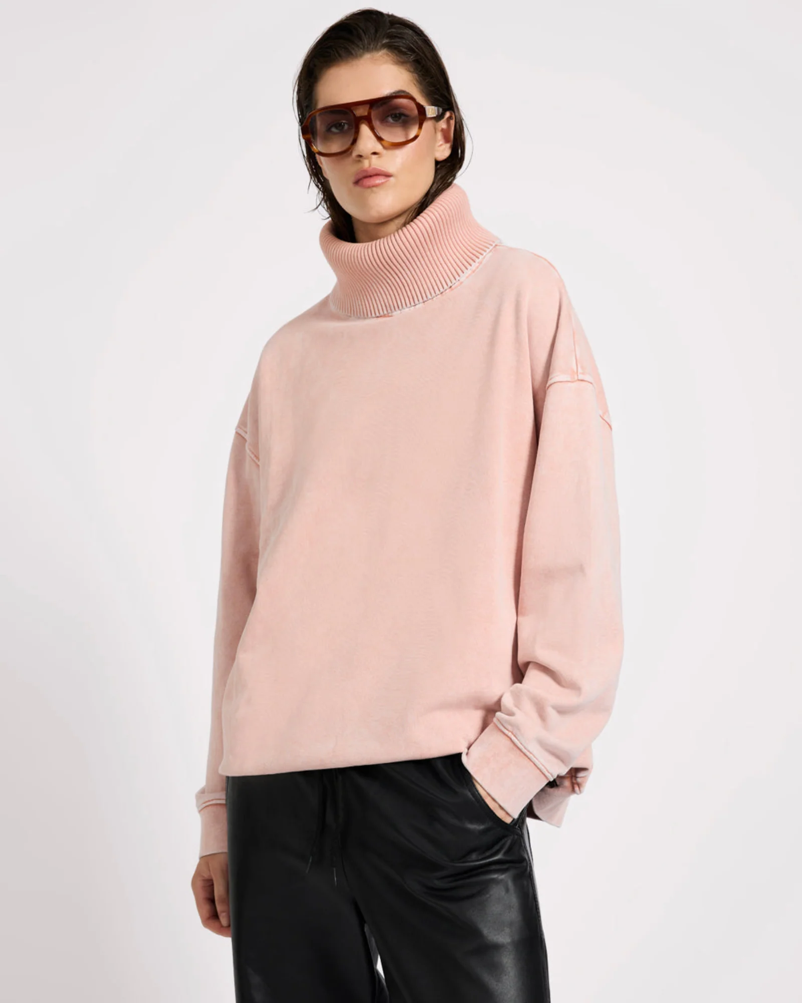 Fleece Roll Neck Sweater - Blush Pink - Image 4