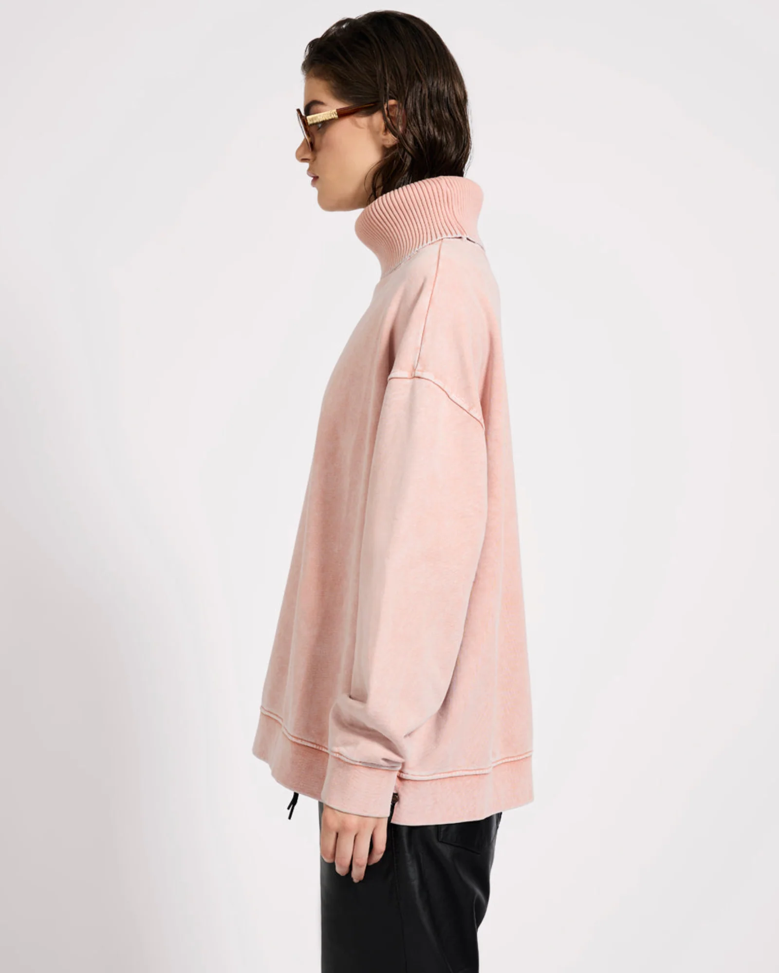 Fleece Roll Neck Sweater - Blush Pink - Image 5