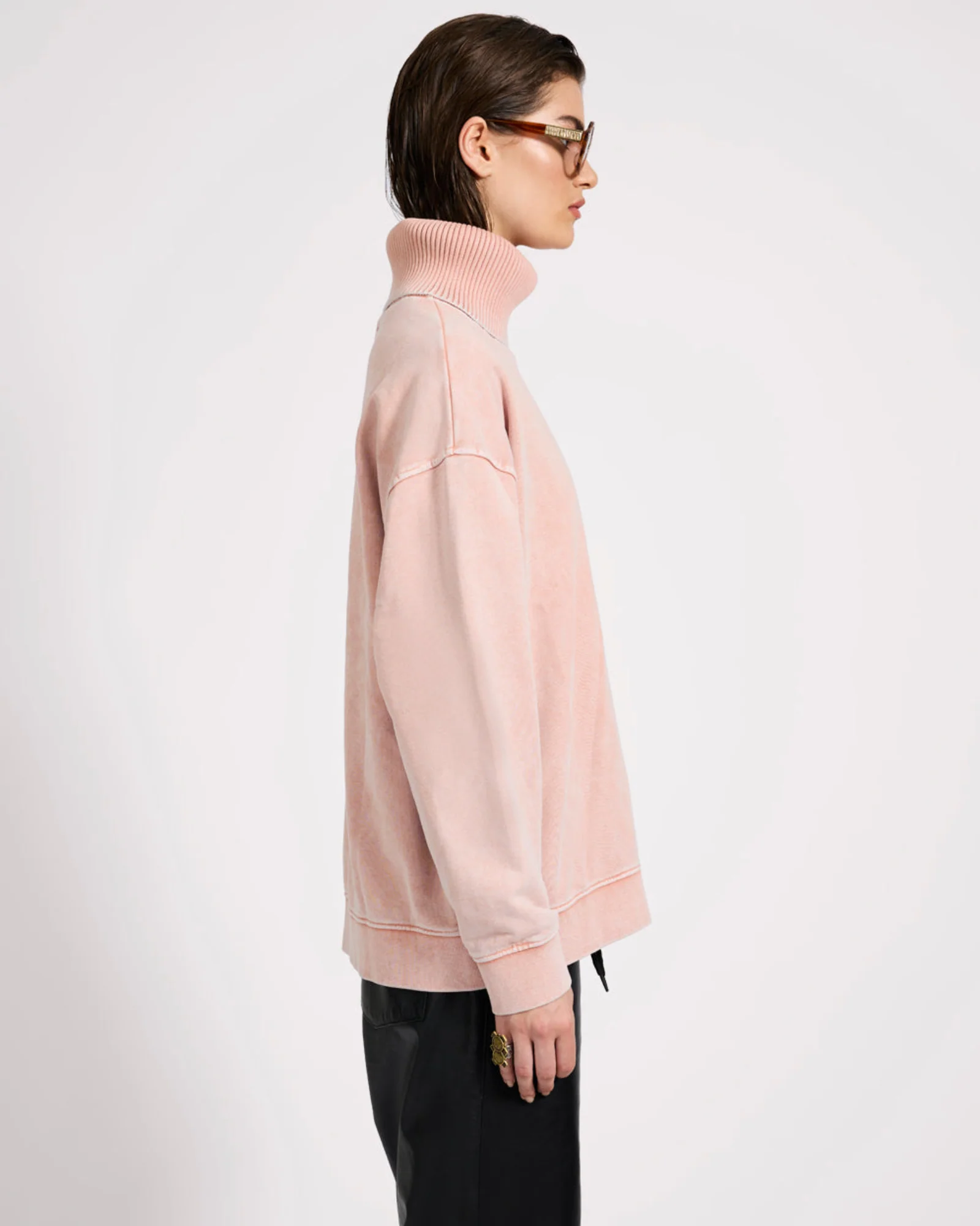 Fleece Roll Neck Sweater - Blush Pink - Image 7