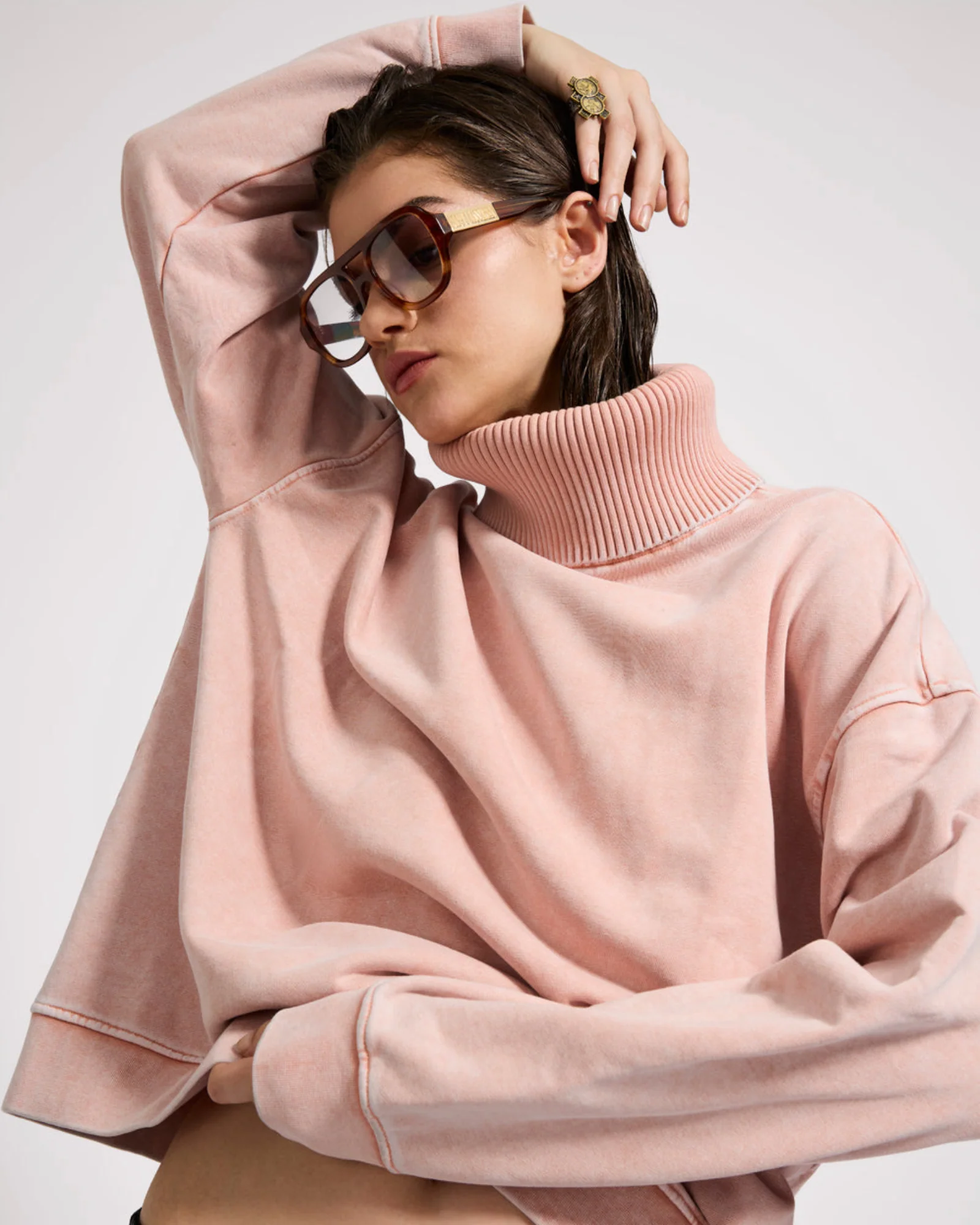 Fleece Roll Neck Sweater - Blush Pink - Image 8
