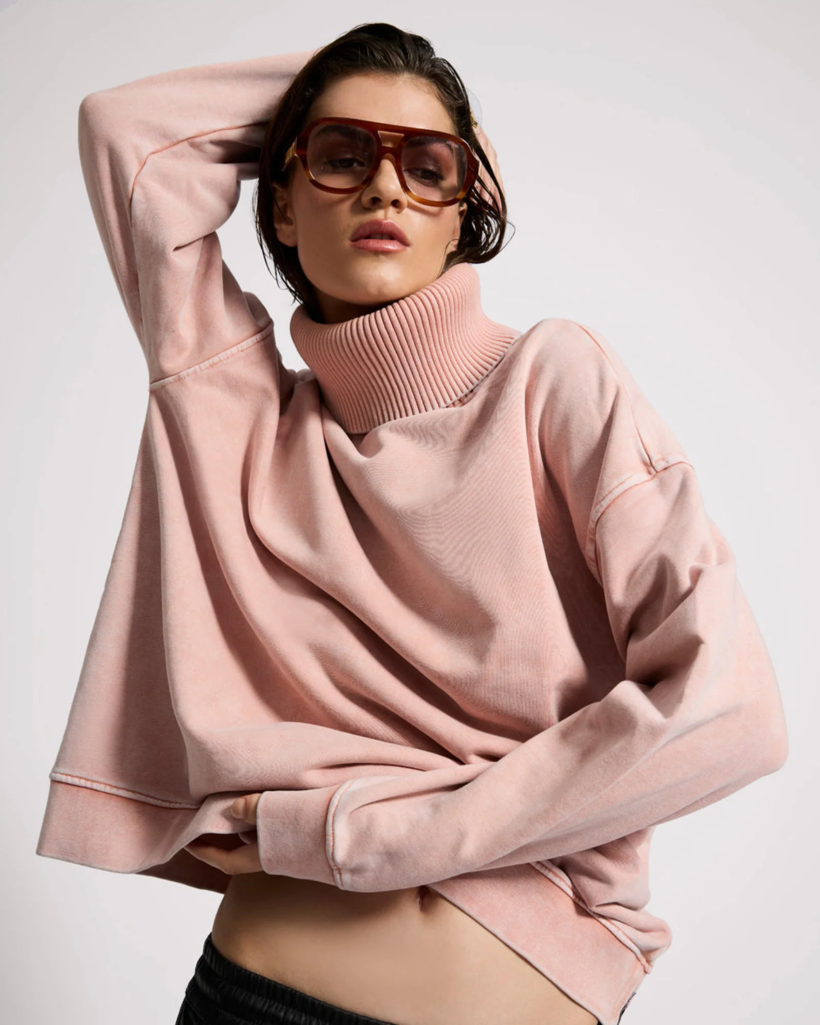 Fleece Roll Neck Sweater - Blush Pink - Image 9
