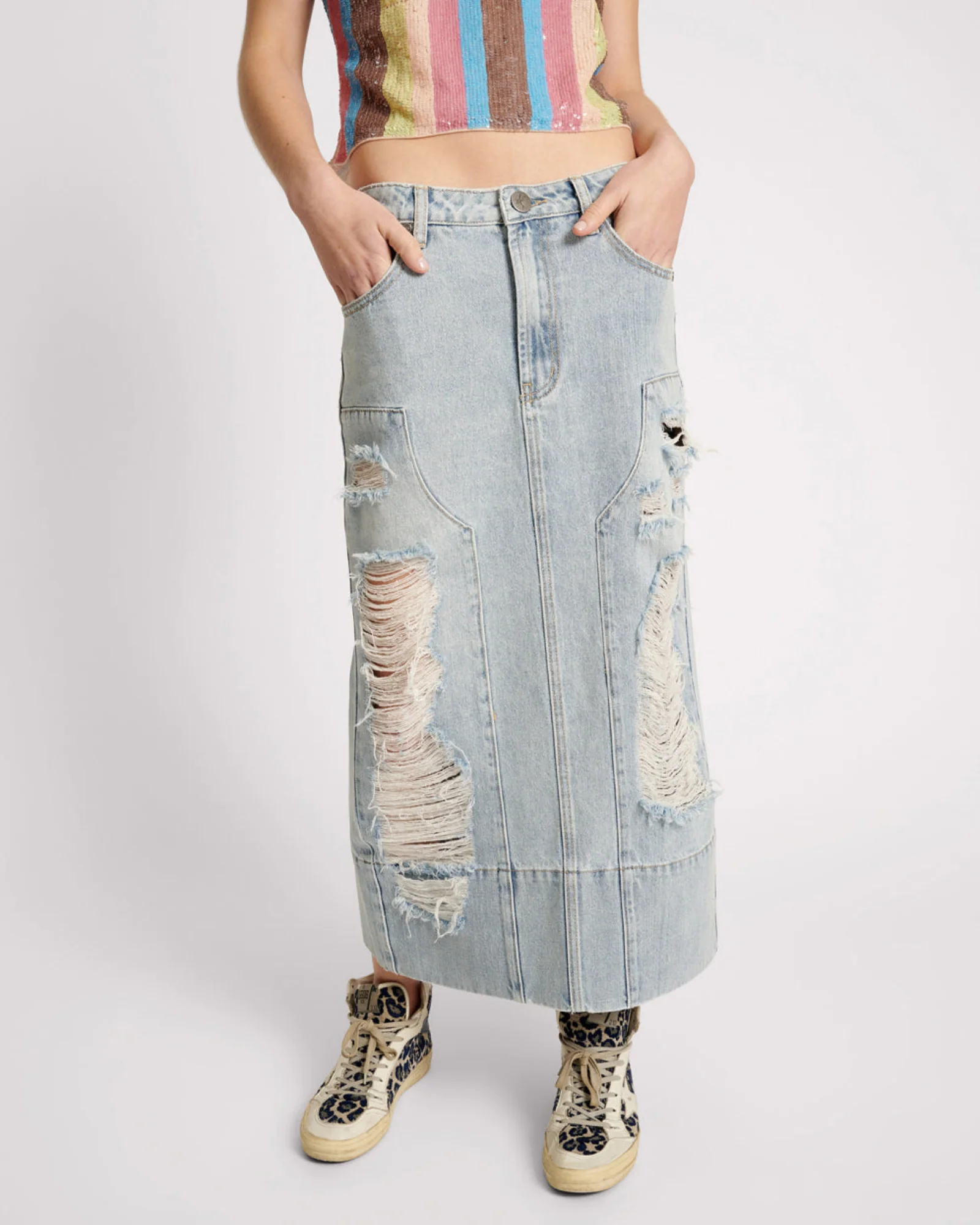 Cassidy Mid Waist Long Denim Column Denim Skirt - Fleetwood - Image 2