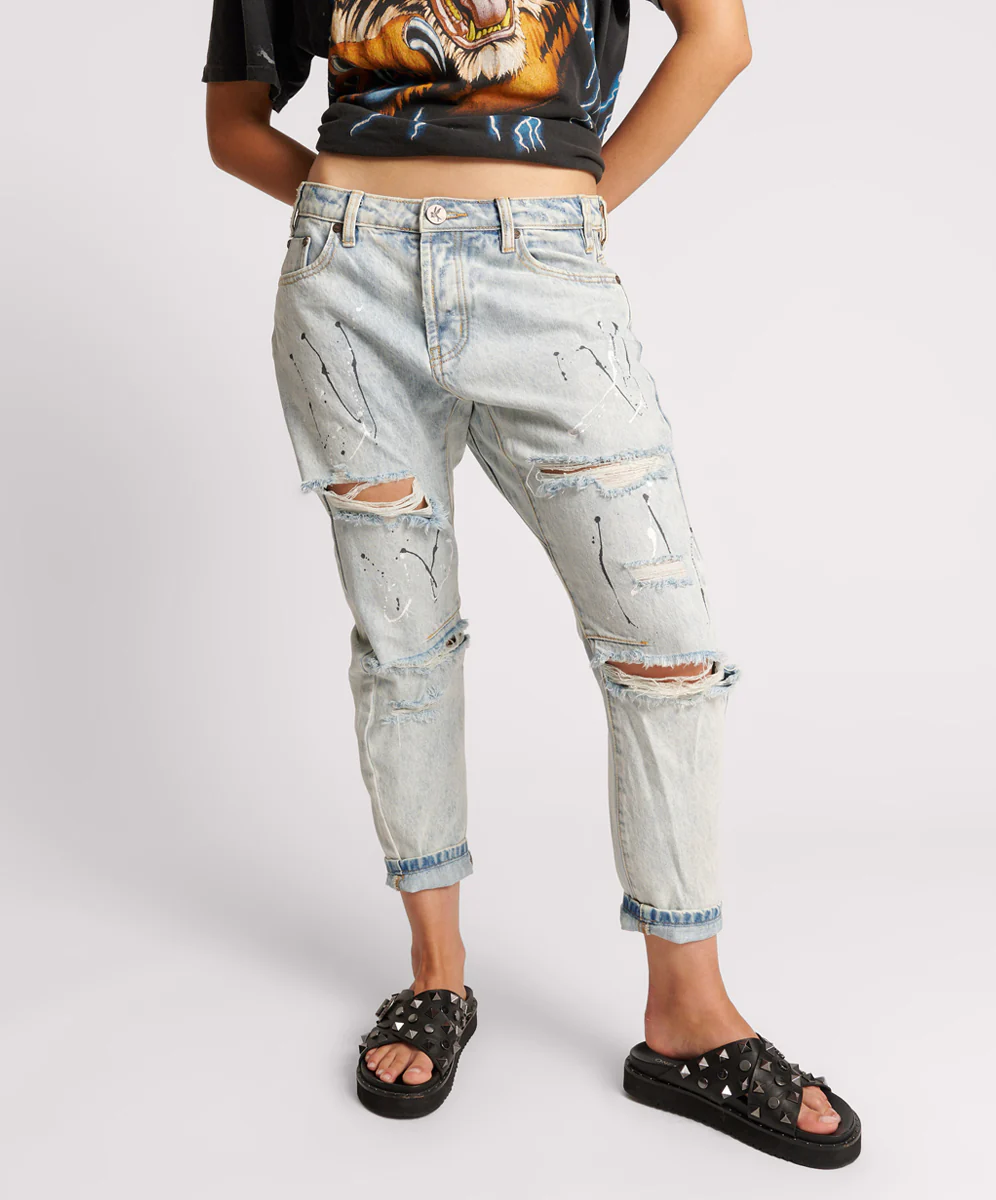 Saints Low Waist Boyfriend Denim Jeans - Florence Painted - Image 2