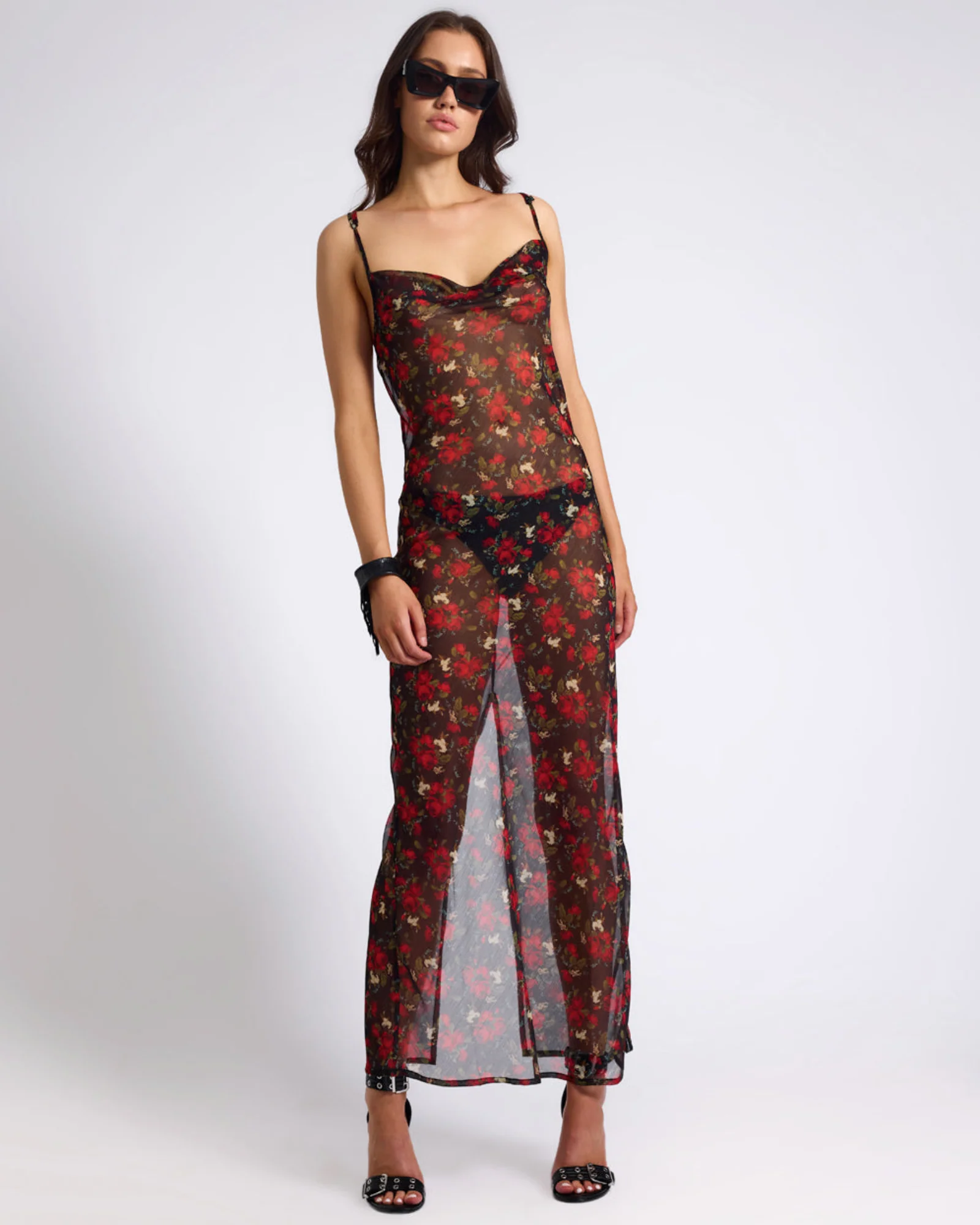 Flower Jagger Slip Maxi Dress - Red - Image 3