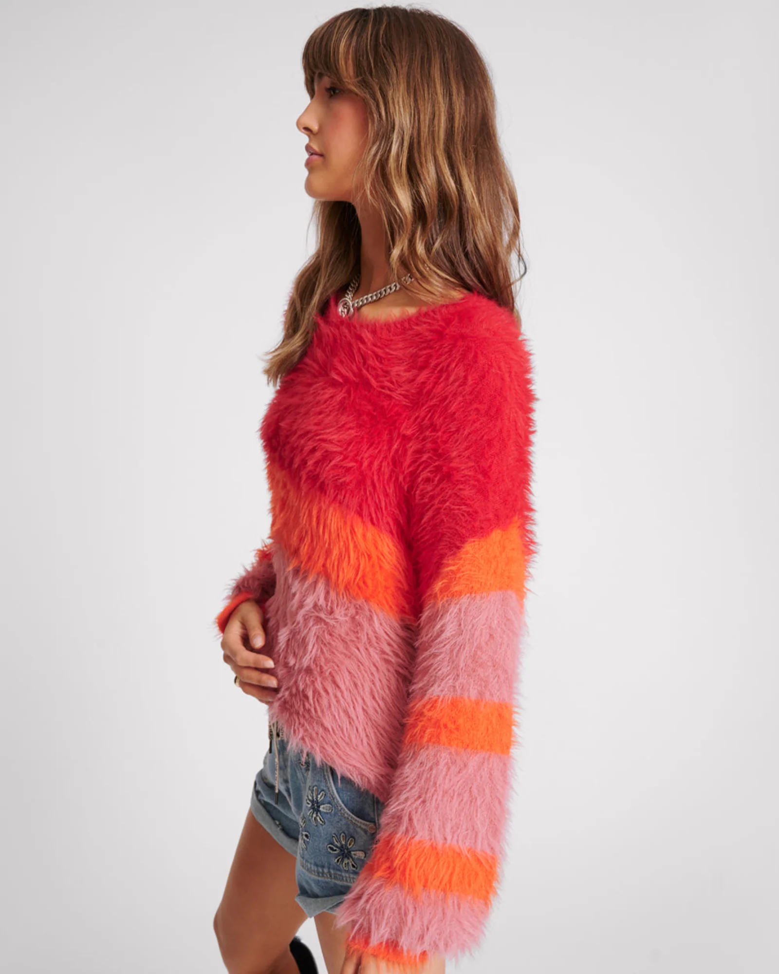 Fluffy Colour Block Sweater - Sunset - Image 2