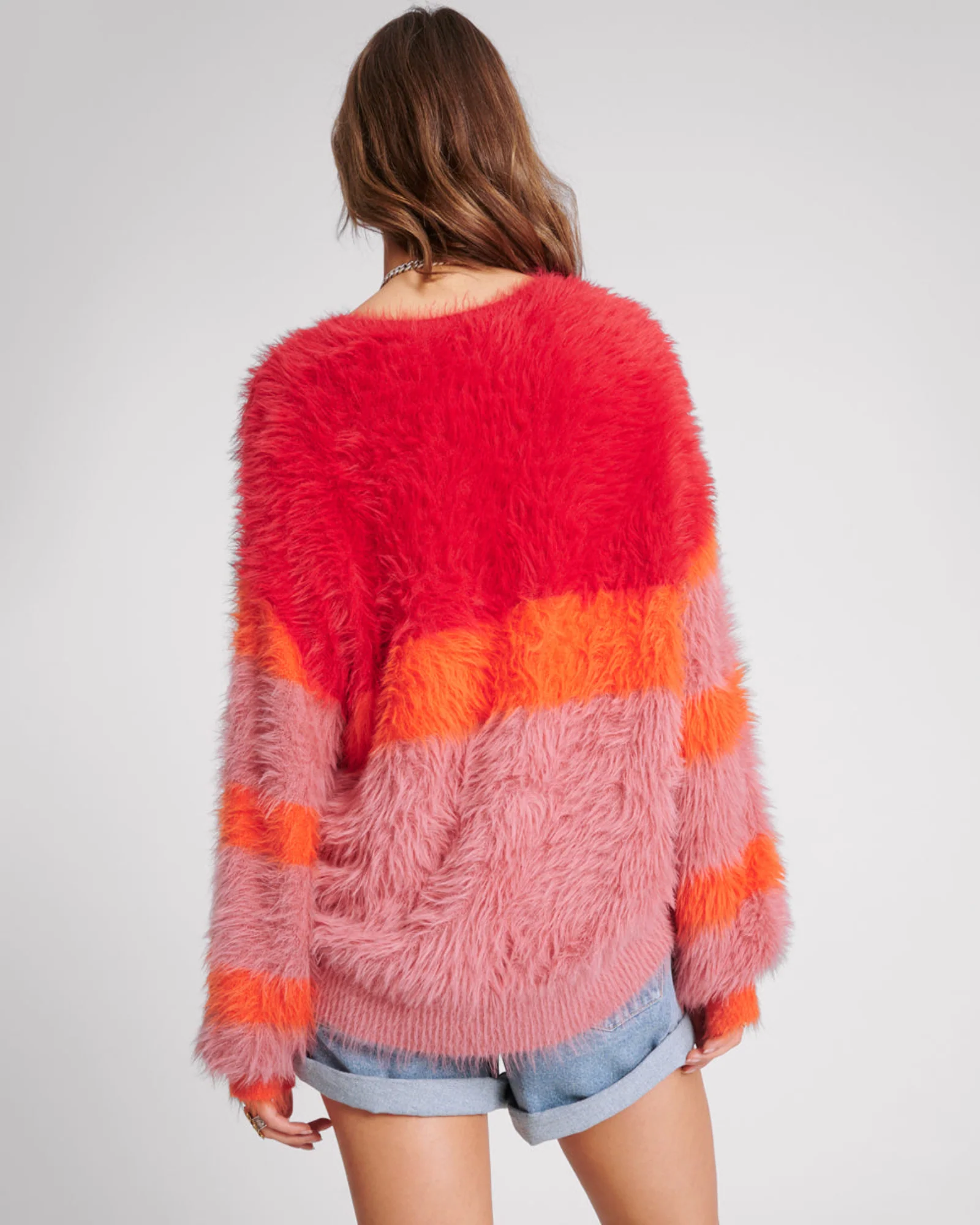 Fluffy Colour Block Sweater - Sunset - Image 3