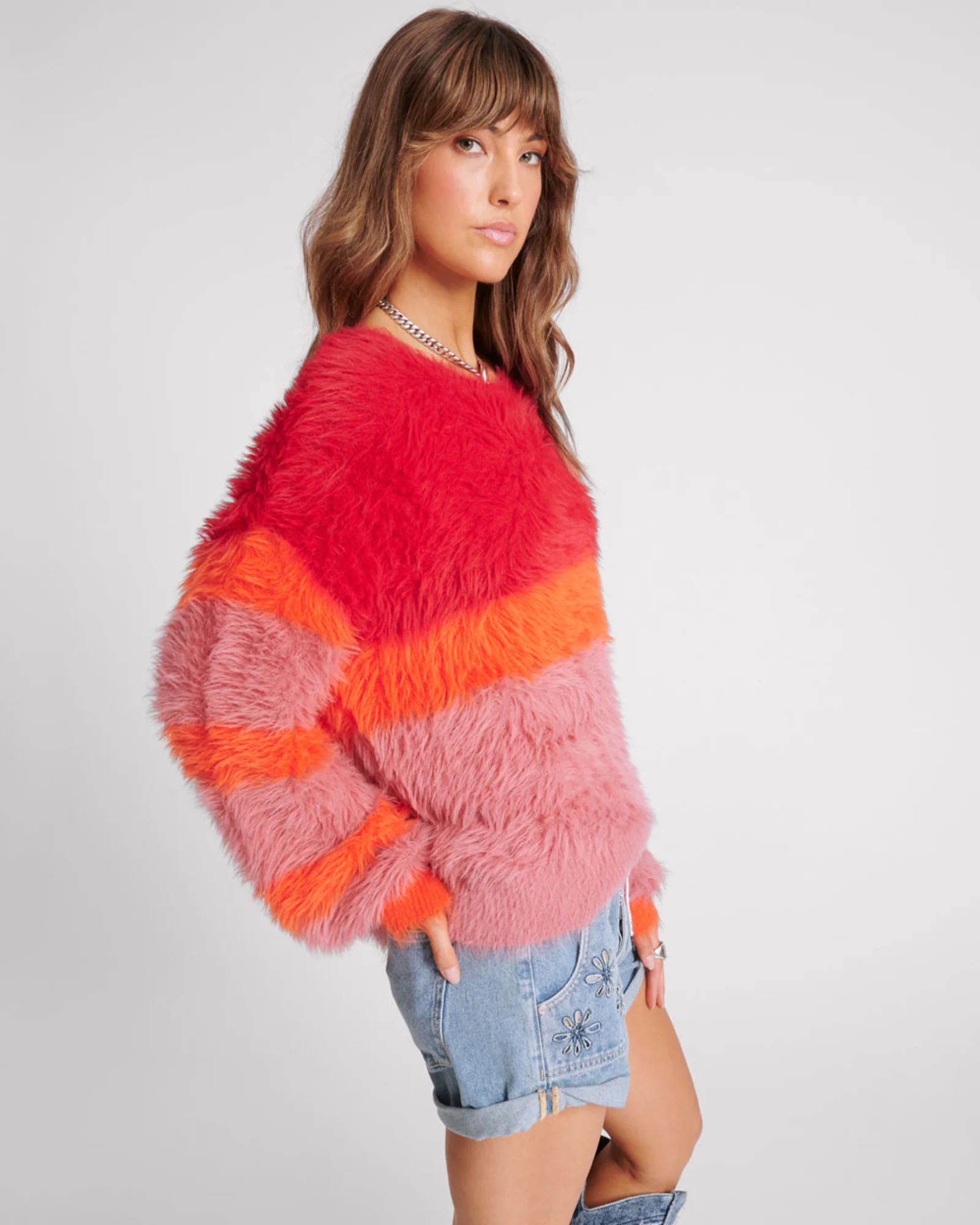 Fluffy Colour Block Sweater - Sunset - Image 4
