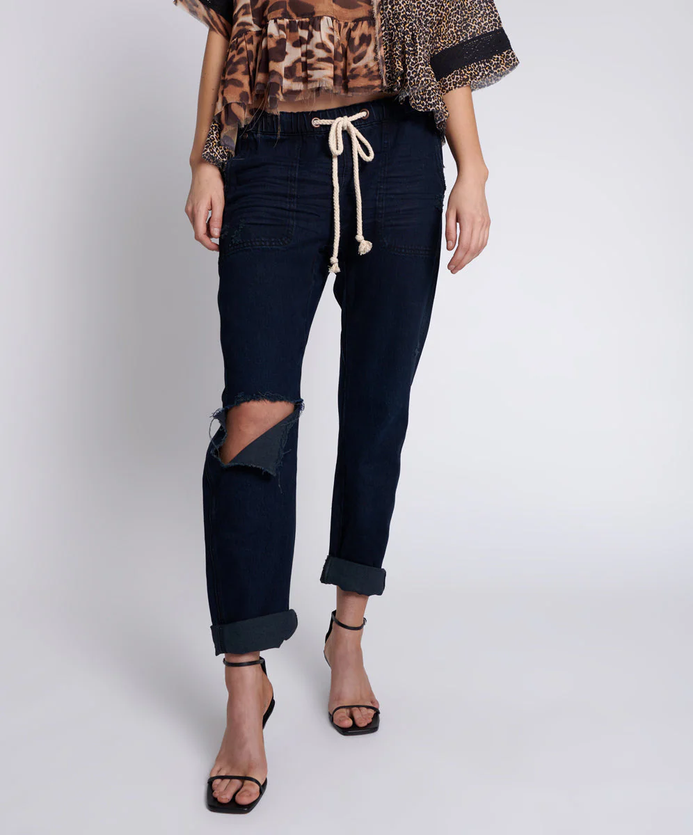 FOX BLACK SHABBIES DRAWSTRING BOYFRIEND JEANS - Image 2