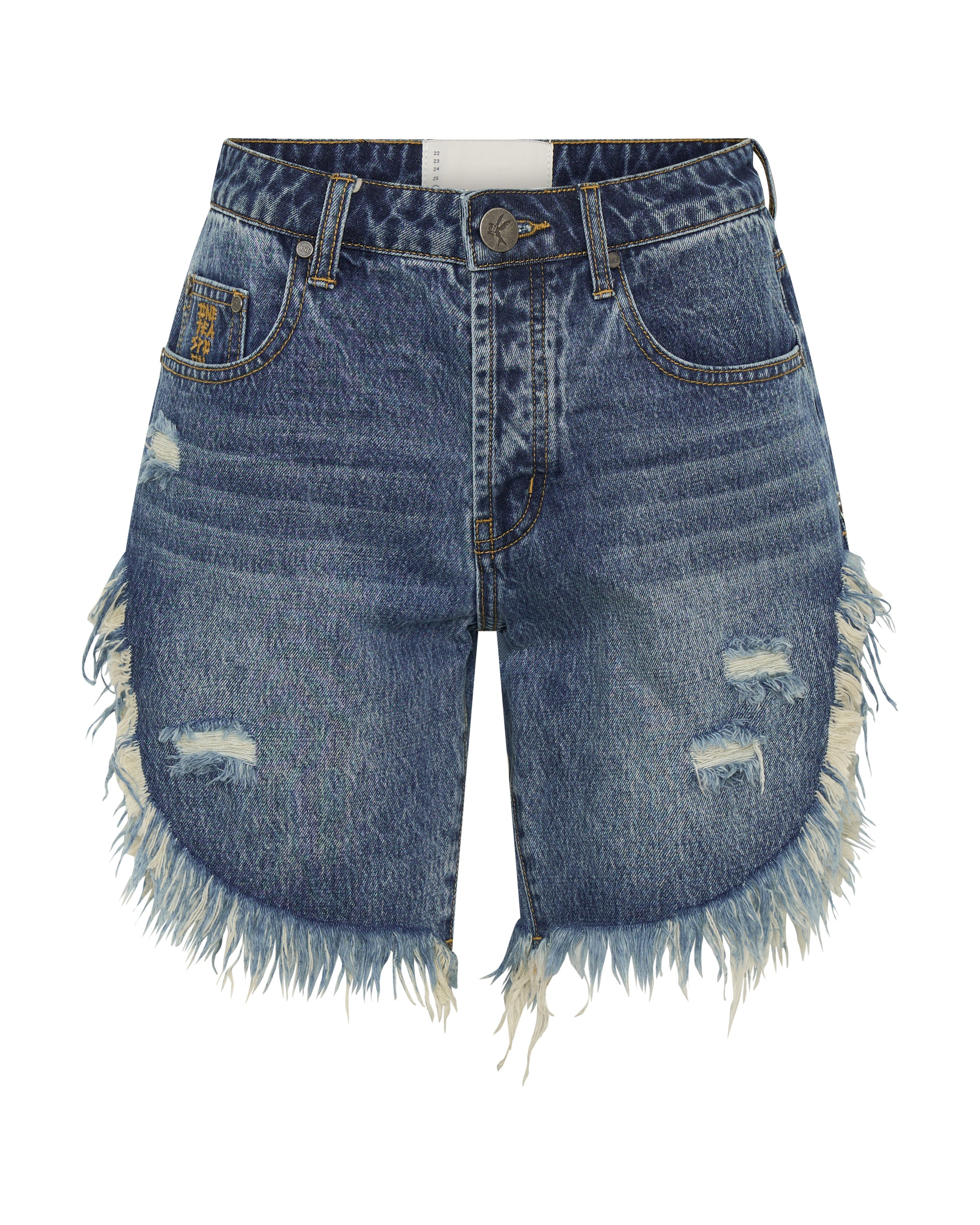 Frankies High Waist Long Length Denim Shorts - Blue Love - Image 12