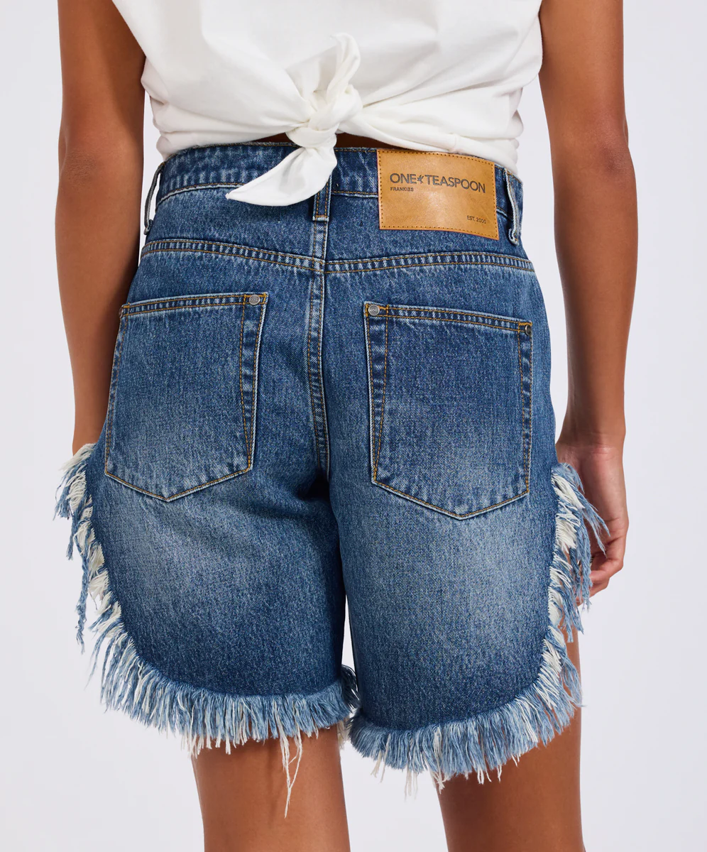 Frankies High Waist Long Length Denim Shorts - Blue Love - Image 7