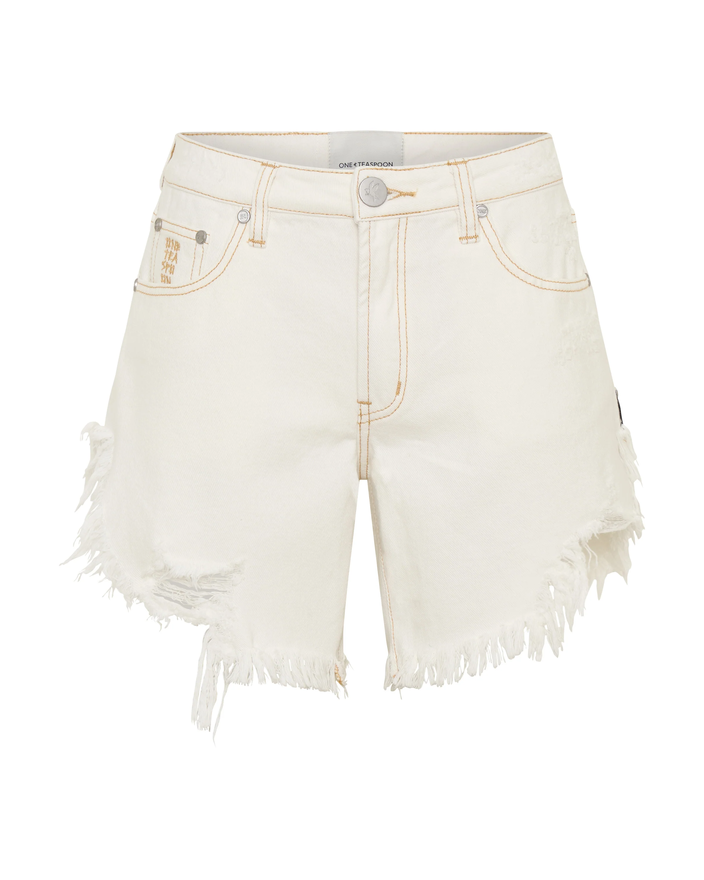 Frankies High Waist Long Length Denim Shorts - White Beauty - Image 10