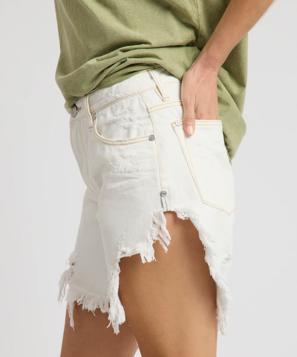 Frankies High Waist Long Length Denim Shorts - White Beauty - Image 6