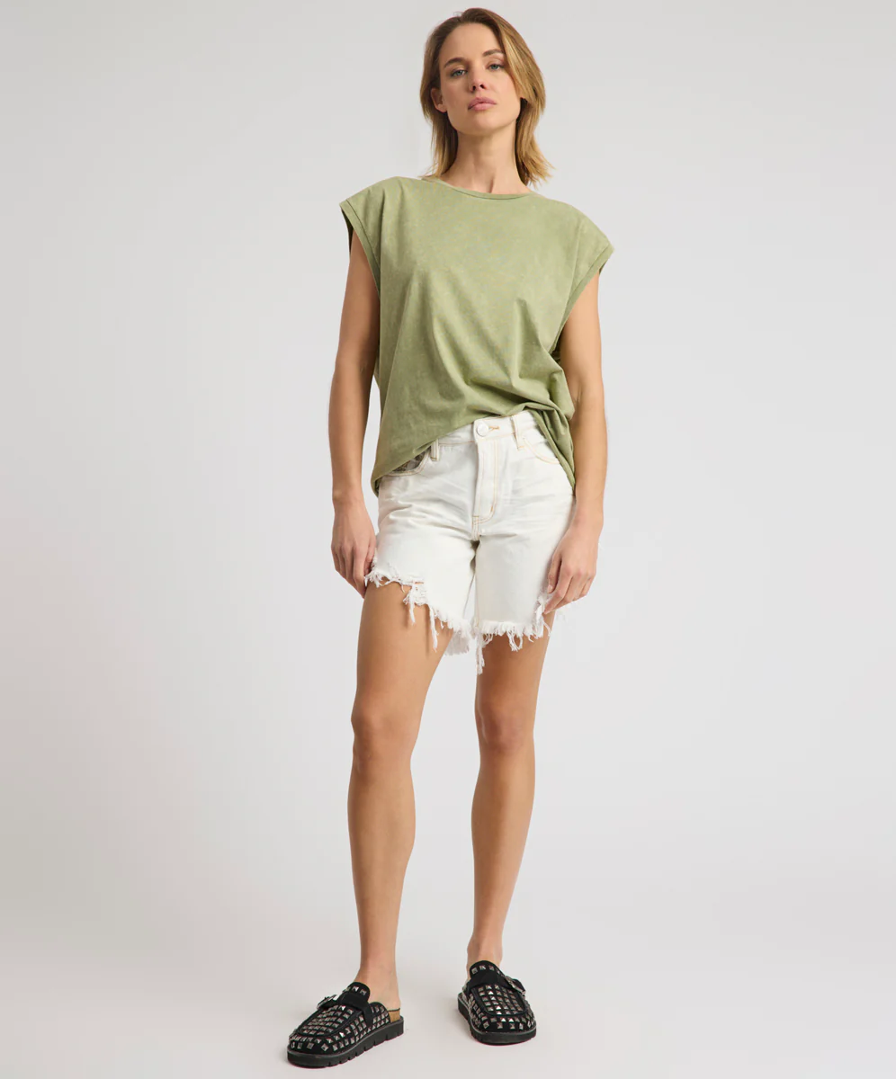 Frankies High Waist Long Length Denim Shorts - White Beauty - Image 8