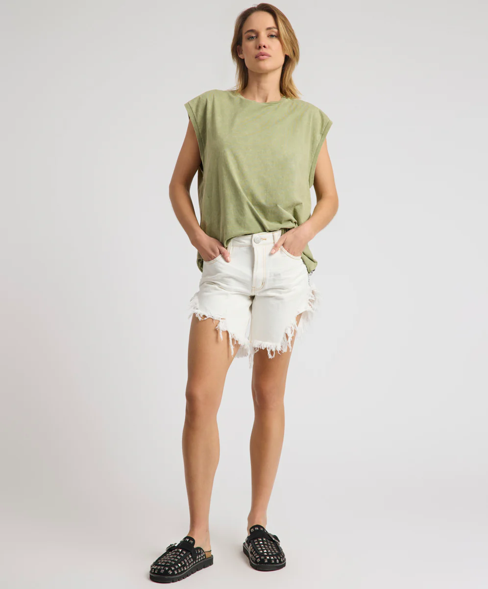 Frankies High Waist Long Length Denim Shorts - White Beauty - Image 9