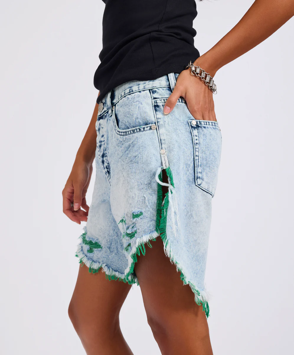 Frankies Low Waist Long Length Denim Shorts - Blue Fields - Image 5