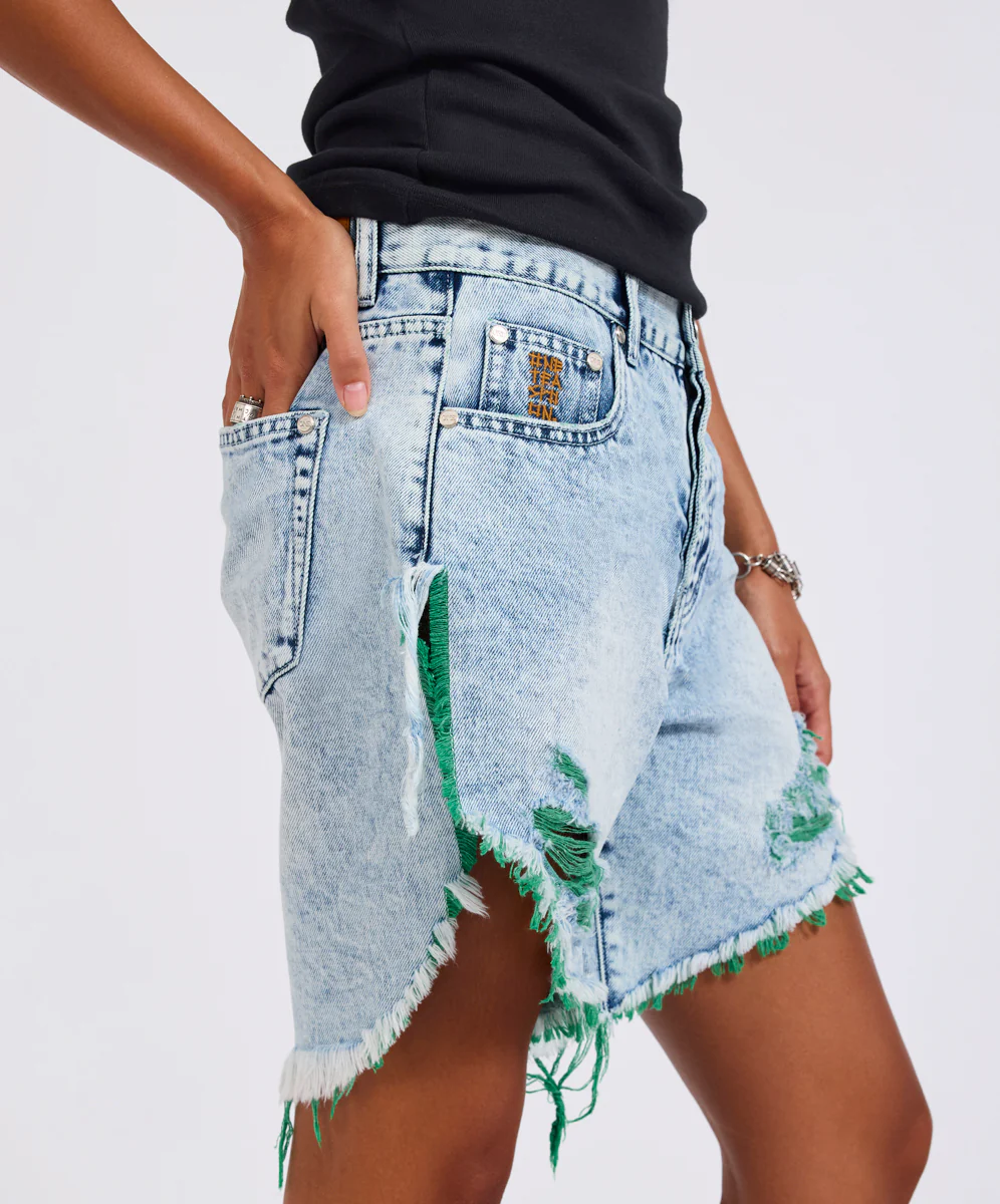 Frankies Low Waist Long Length Denim Shorts - Blue Fields - Image 7