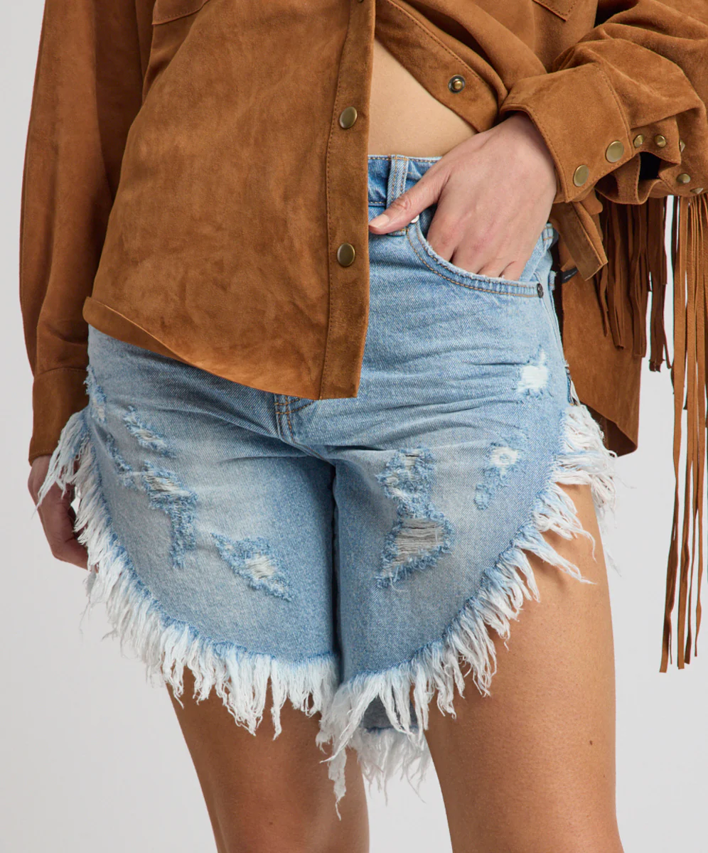 Frankies Low Waist Long Length Denim Shorts - Riviera Blue - Image 3