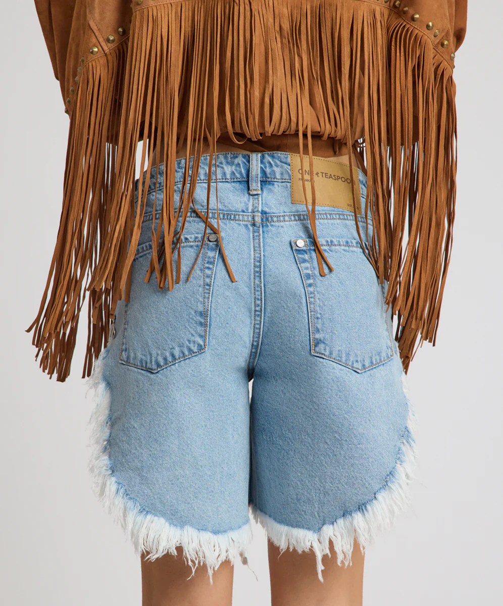 Frankies Low Waist Long Length Denim Shorts - Riviera Blue - Image 5