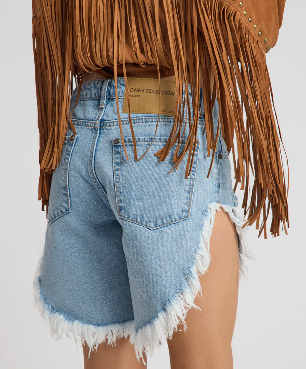 Frankies Low Waist Long Length Denim Shorts - Riviera Blue - Image 6
