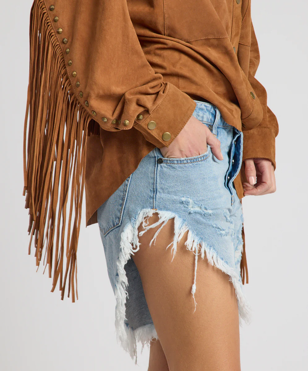 Frankies Low Waist Long Length Denim Shorts - Riviera Blue - Image 7