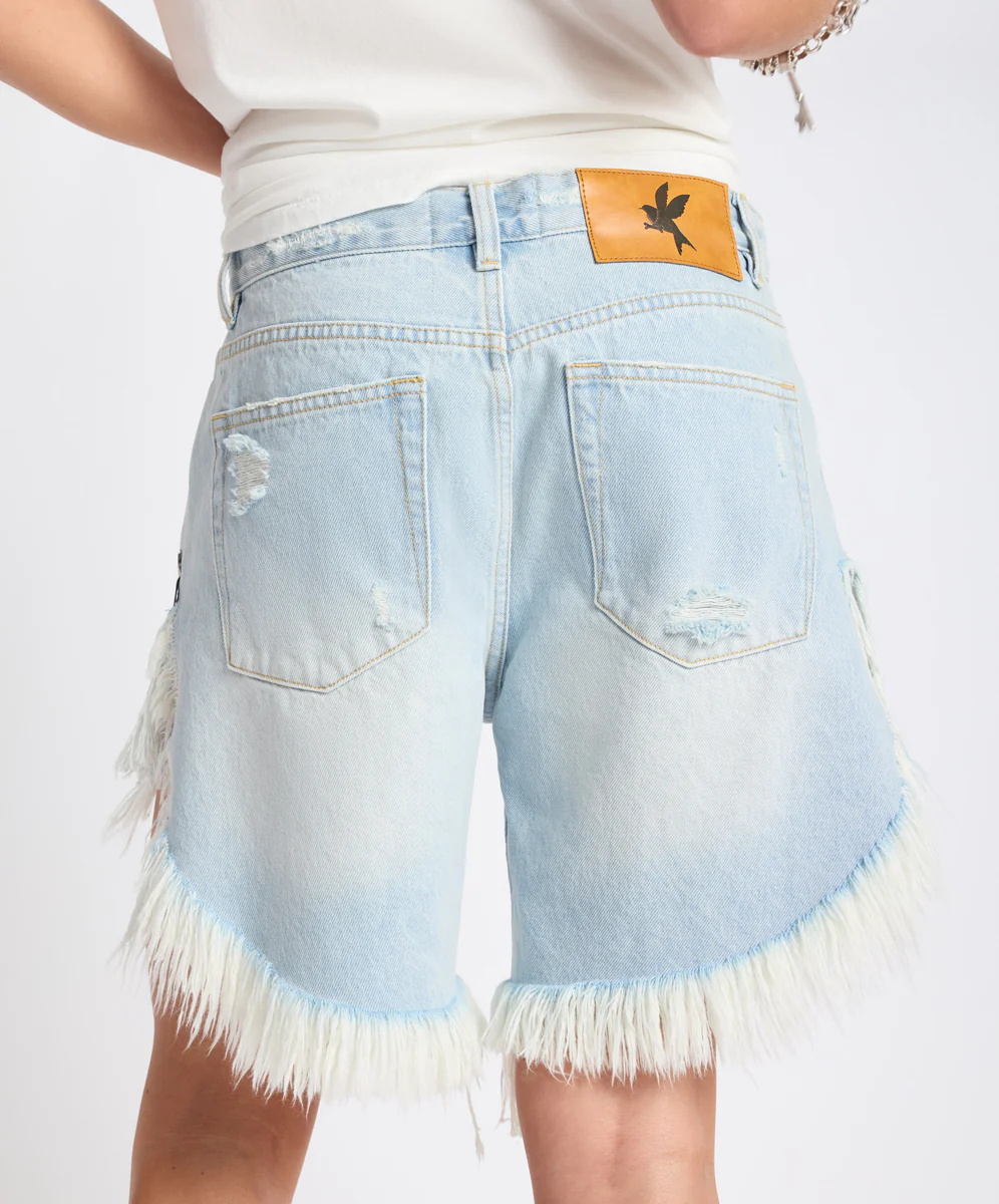 Frankies Low Waist Long Length Denim Shorts - Cosmic Blue - Image 5