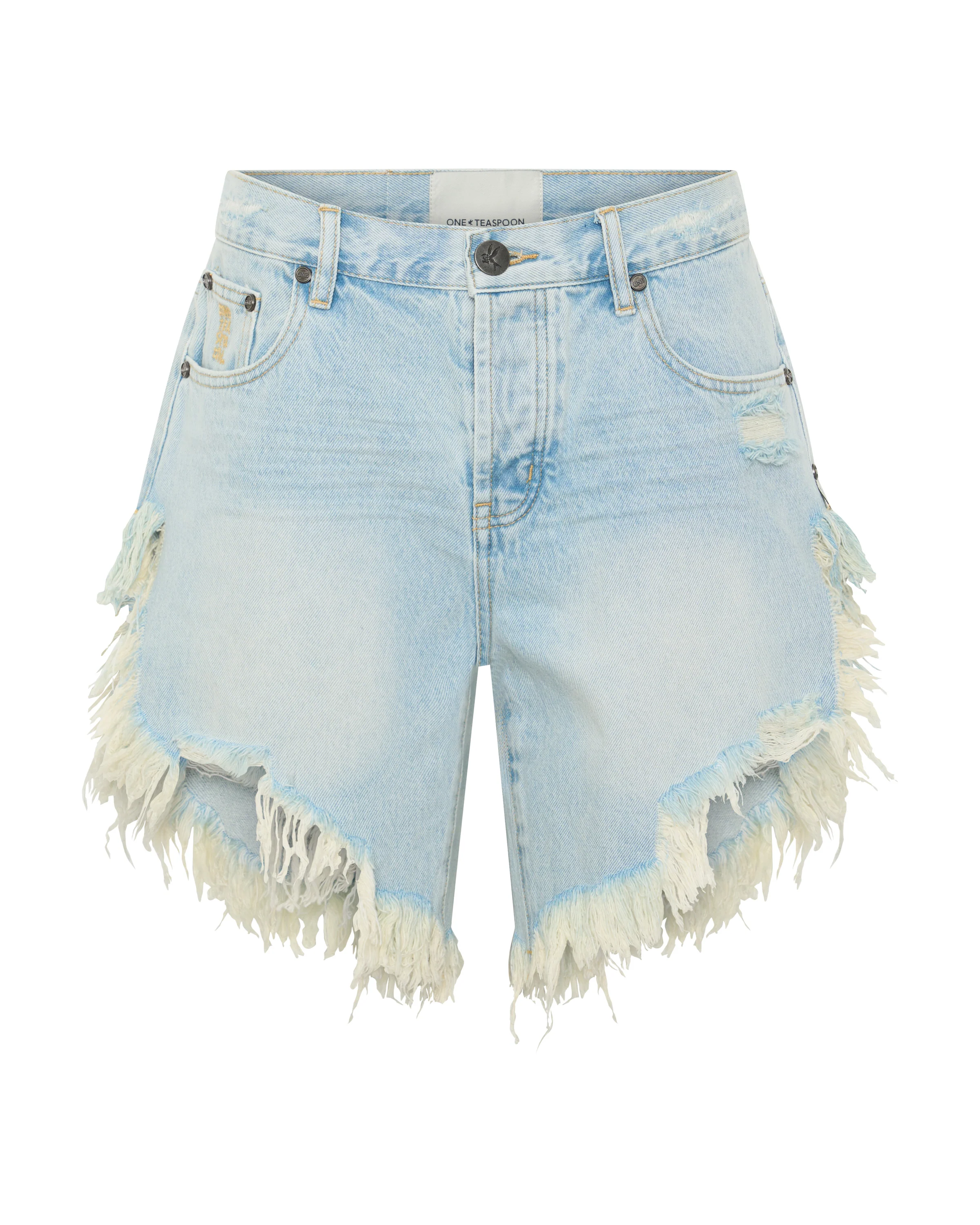 Frankies Low Waist Long Length Denim Shorts - Cosmic Blue - Image 9