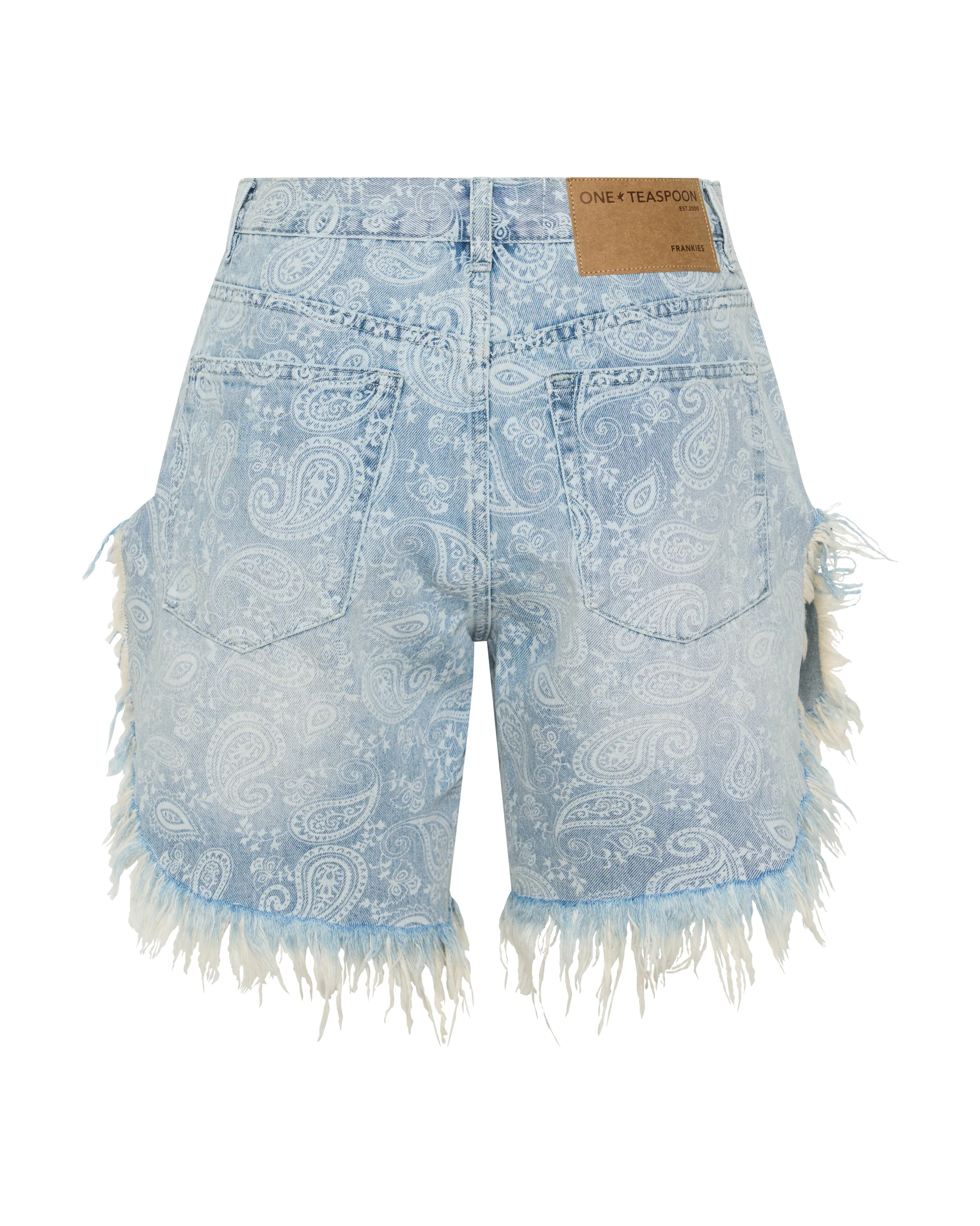 Frankies Low Waist Long Length Denim Shorts - Paisley Era Blue - Image 14