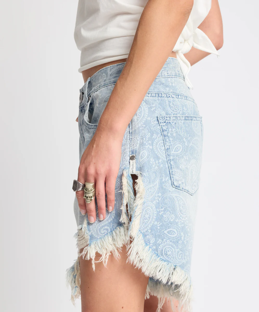 Frankies Low Waist Long Length Denim Shorts - Paisley Era Blue - Image 9