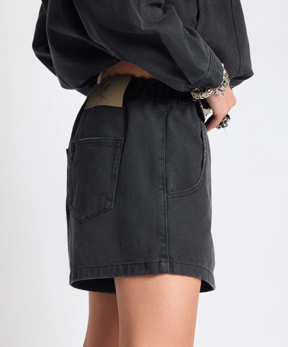 Funks High Waist Elasticated Denim Shorts - Smokey Black - Image 4