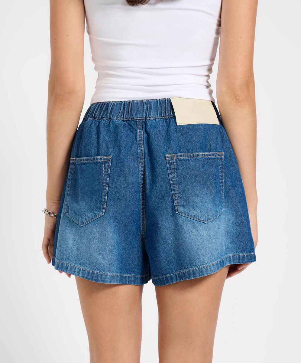 Funks High Waist Elasticated Flippy Denim Shorts - Blue Pasadena - Image 6