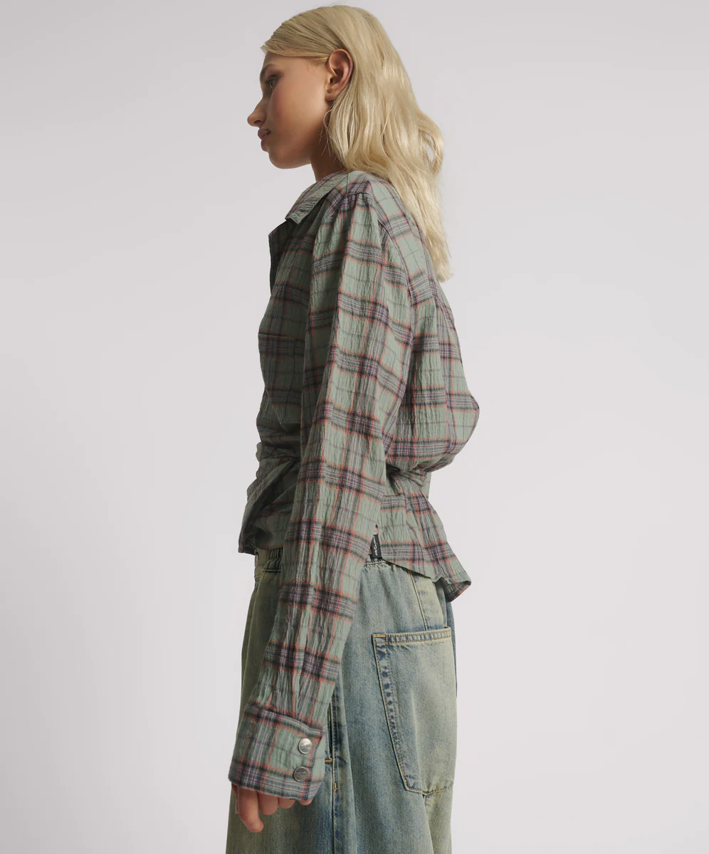 Get Checked Wrap Shirt - Sage - Image 2