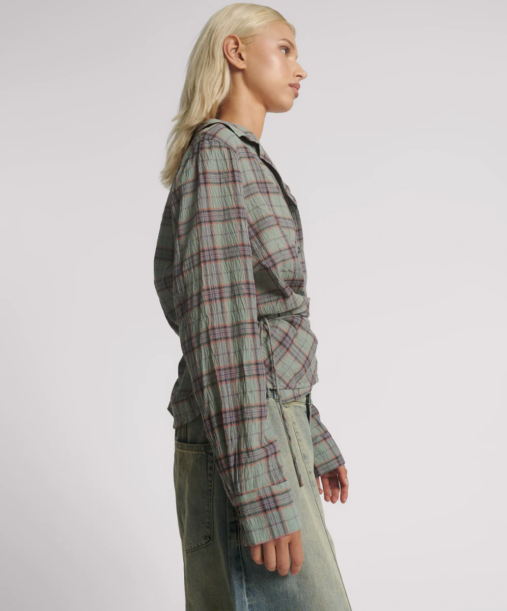 Get Checked Wrap Shirt - Sage - Image 4