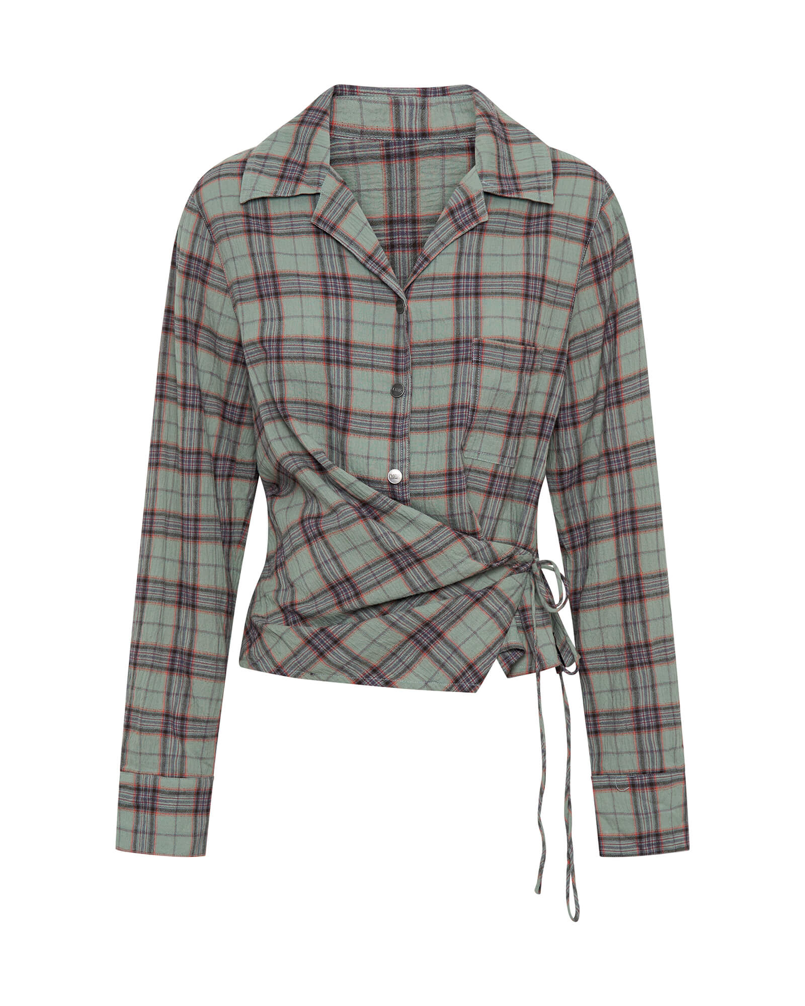 Get Checked Wrap Shirt - Sage - Image 6