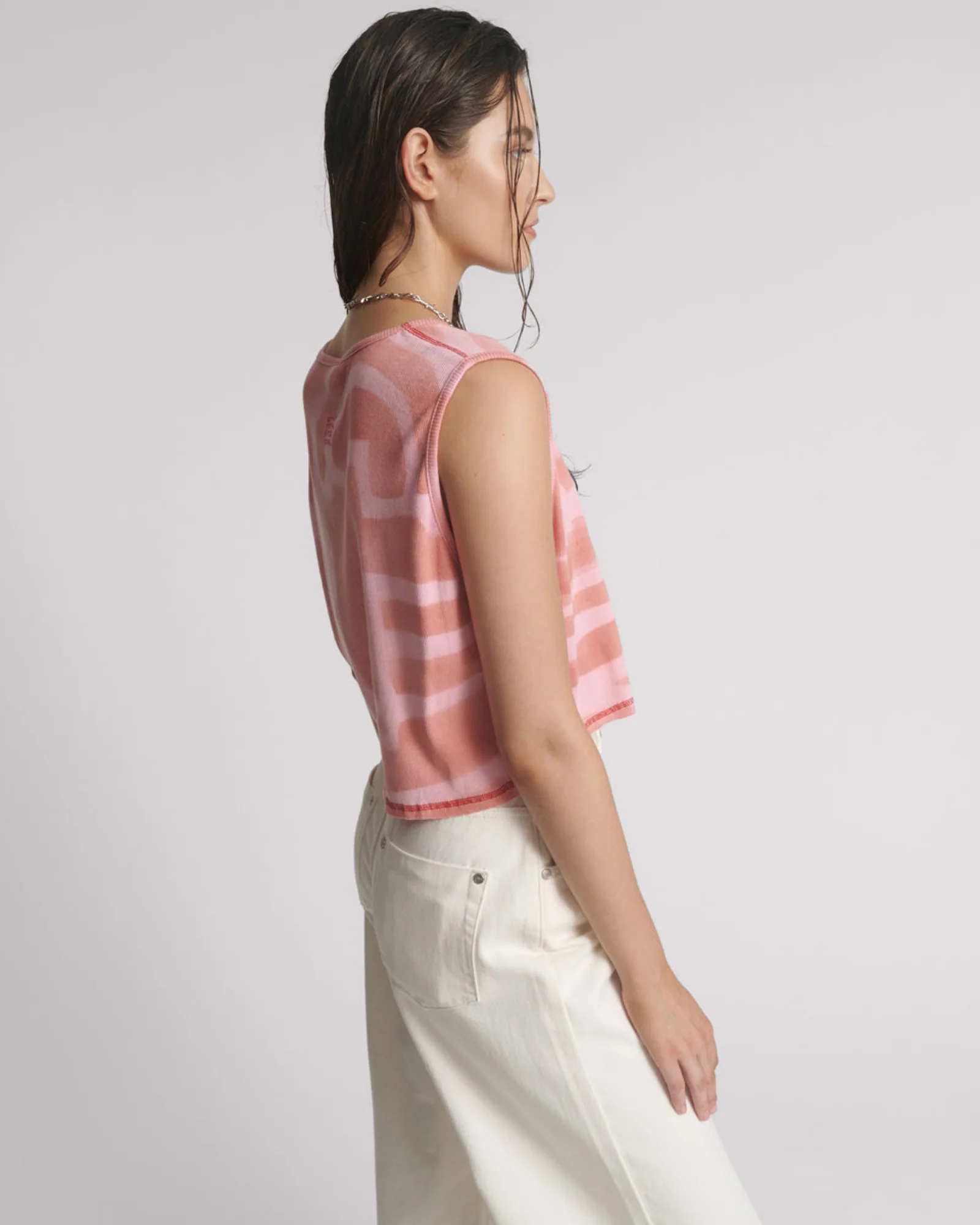 Gloria Moai V-Front Hand Painted Rib Tank Top - Pink - Image 4
