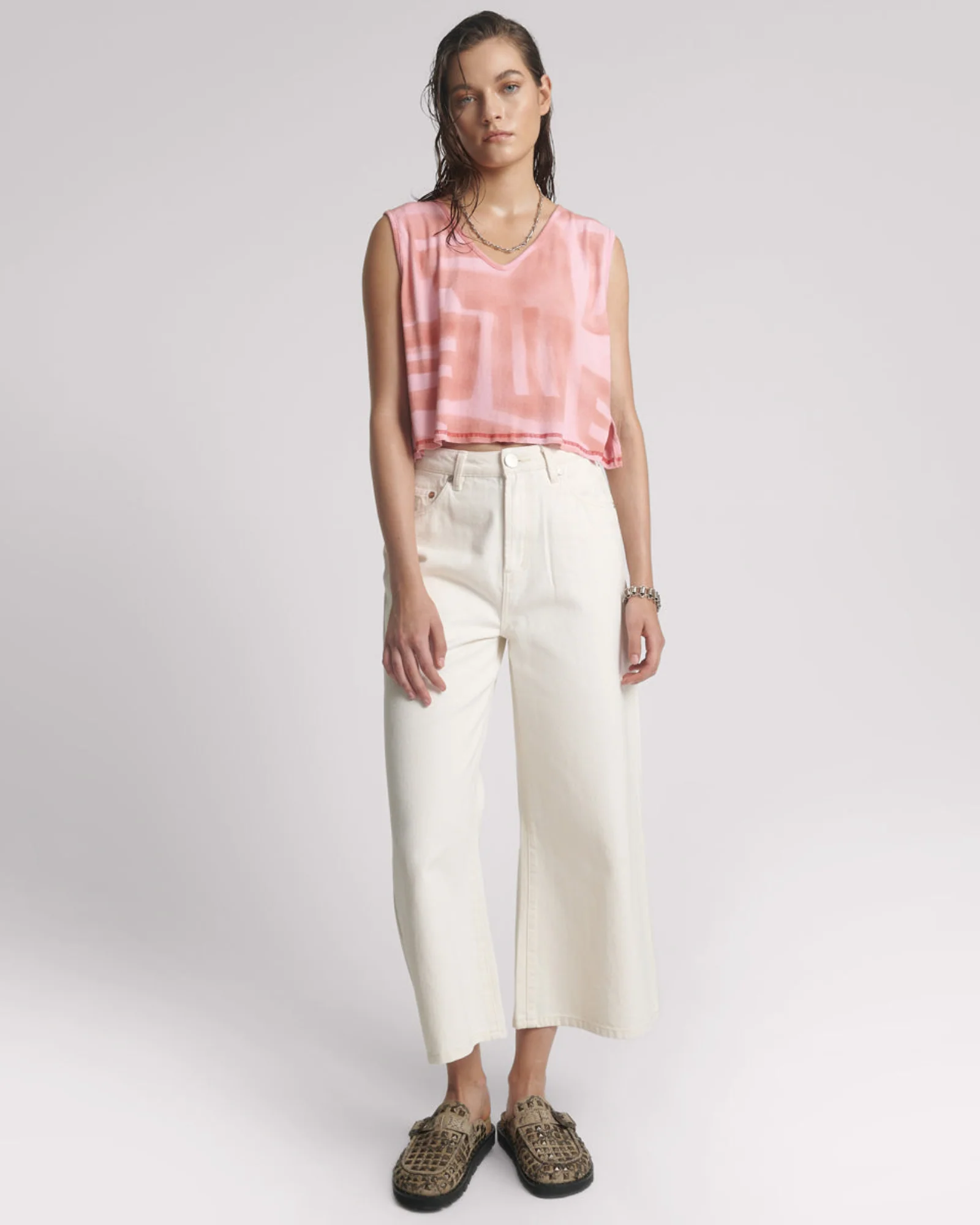 Gloria Moai V-Front Hand Painted Rib Tank Top - Pink - Image 5